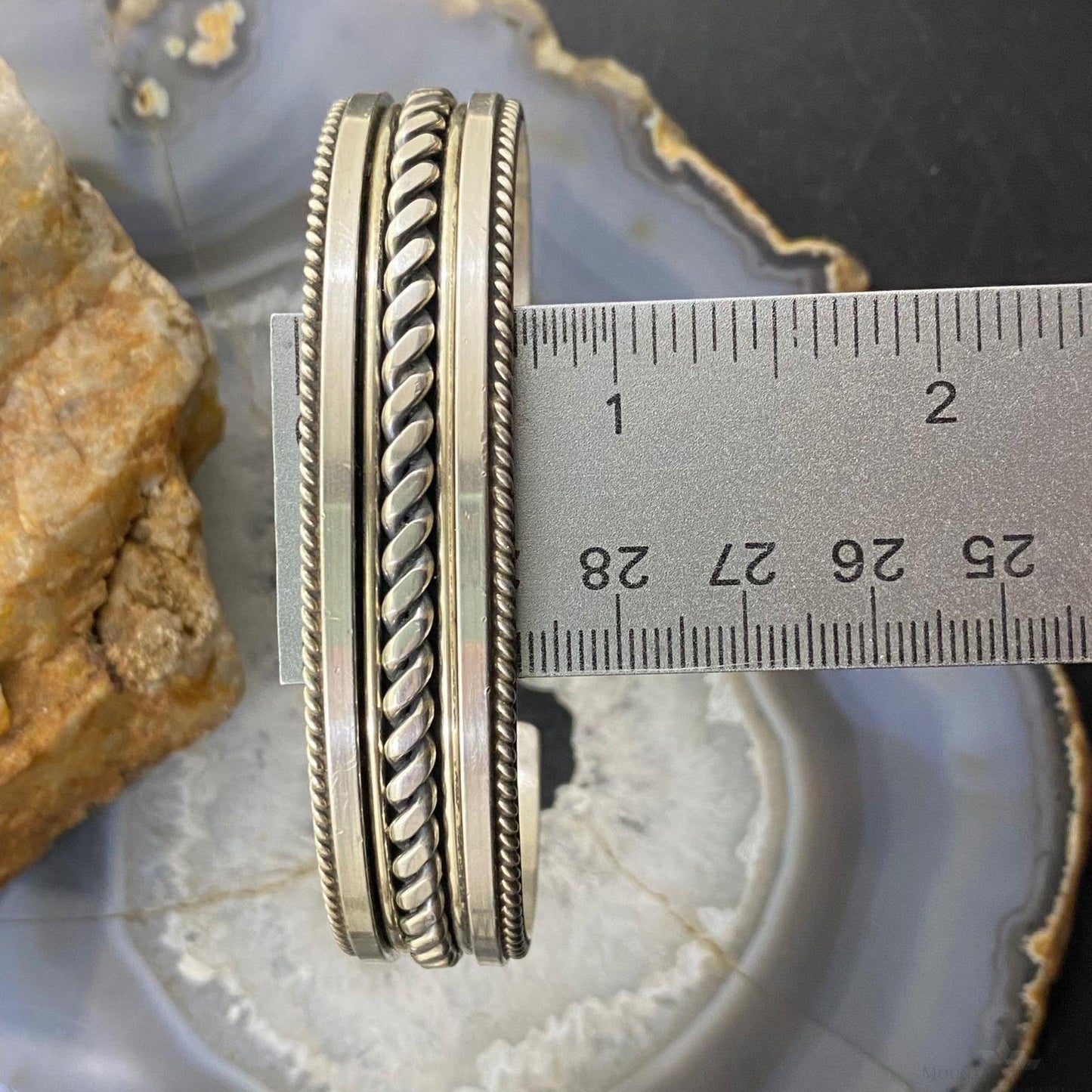 Tahe Vintage Native American Sterling Silver Stripes & Rope Bracelet For Men