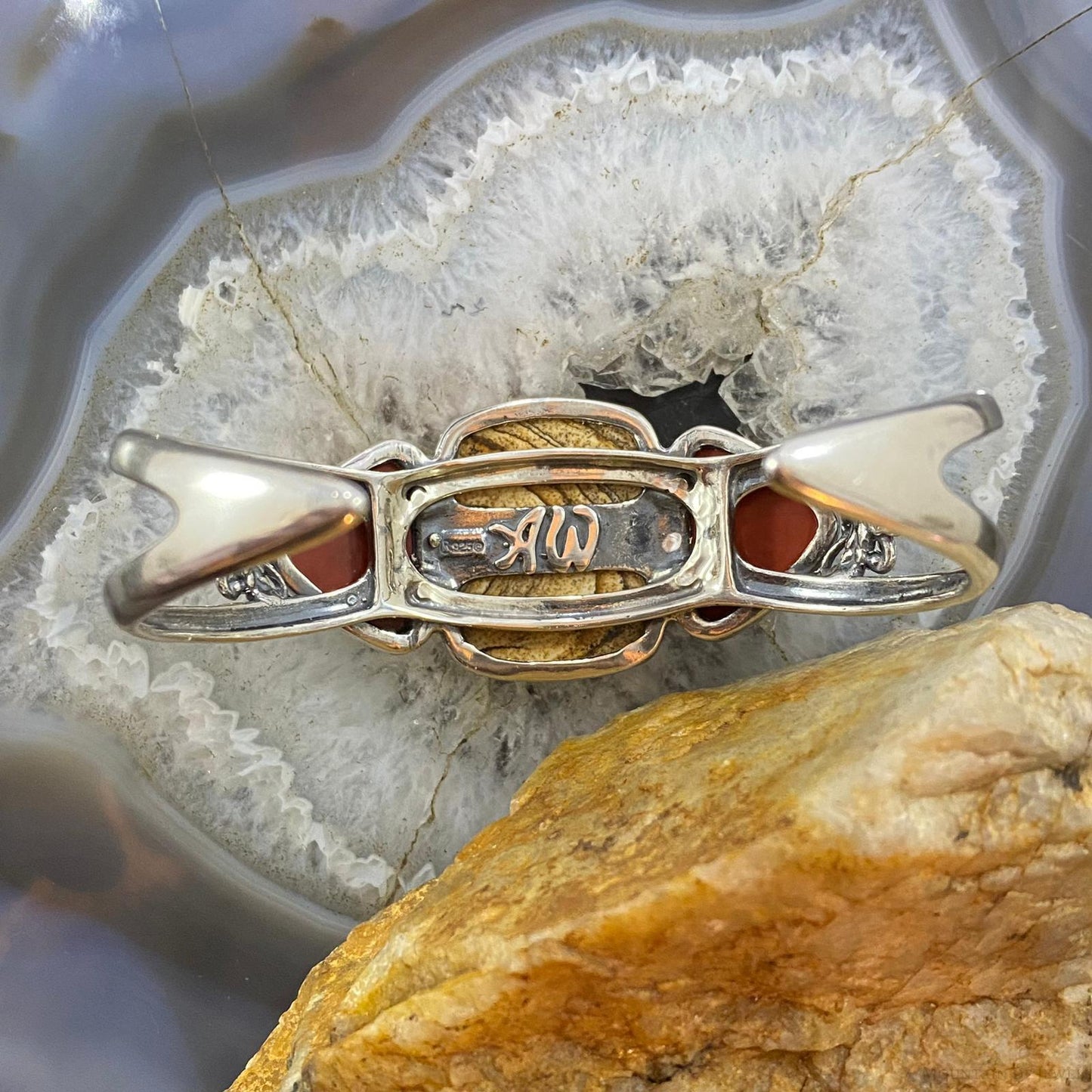 Carolyn Pollack Southwestern Style Sterling Silver Picture Jasper & Red Jasper Bracelet For Women