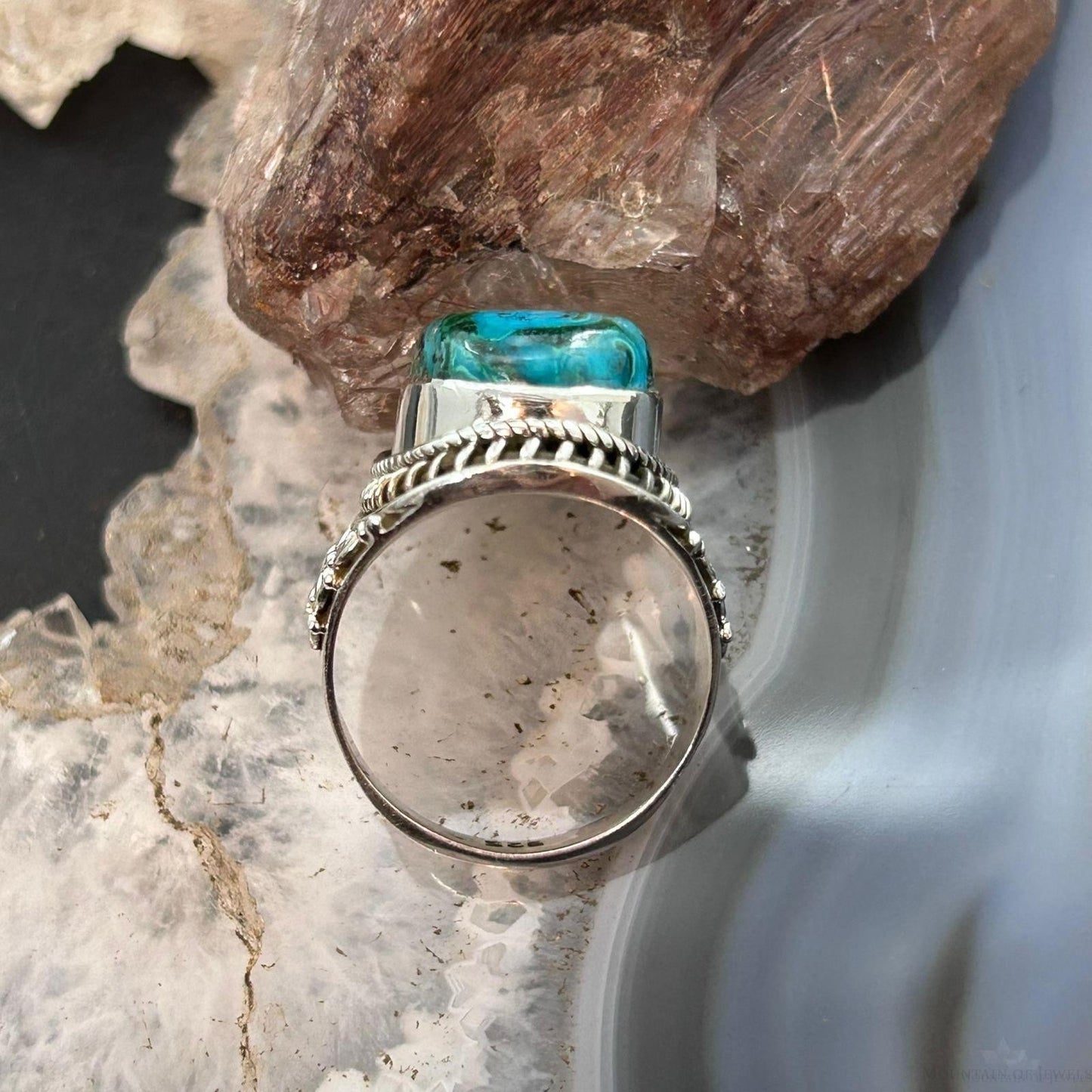 Sterling Silver Southwestern Style Oval Malachite Chrysocolla Ring Size 7.5 For Women