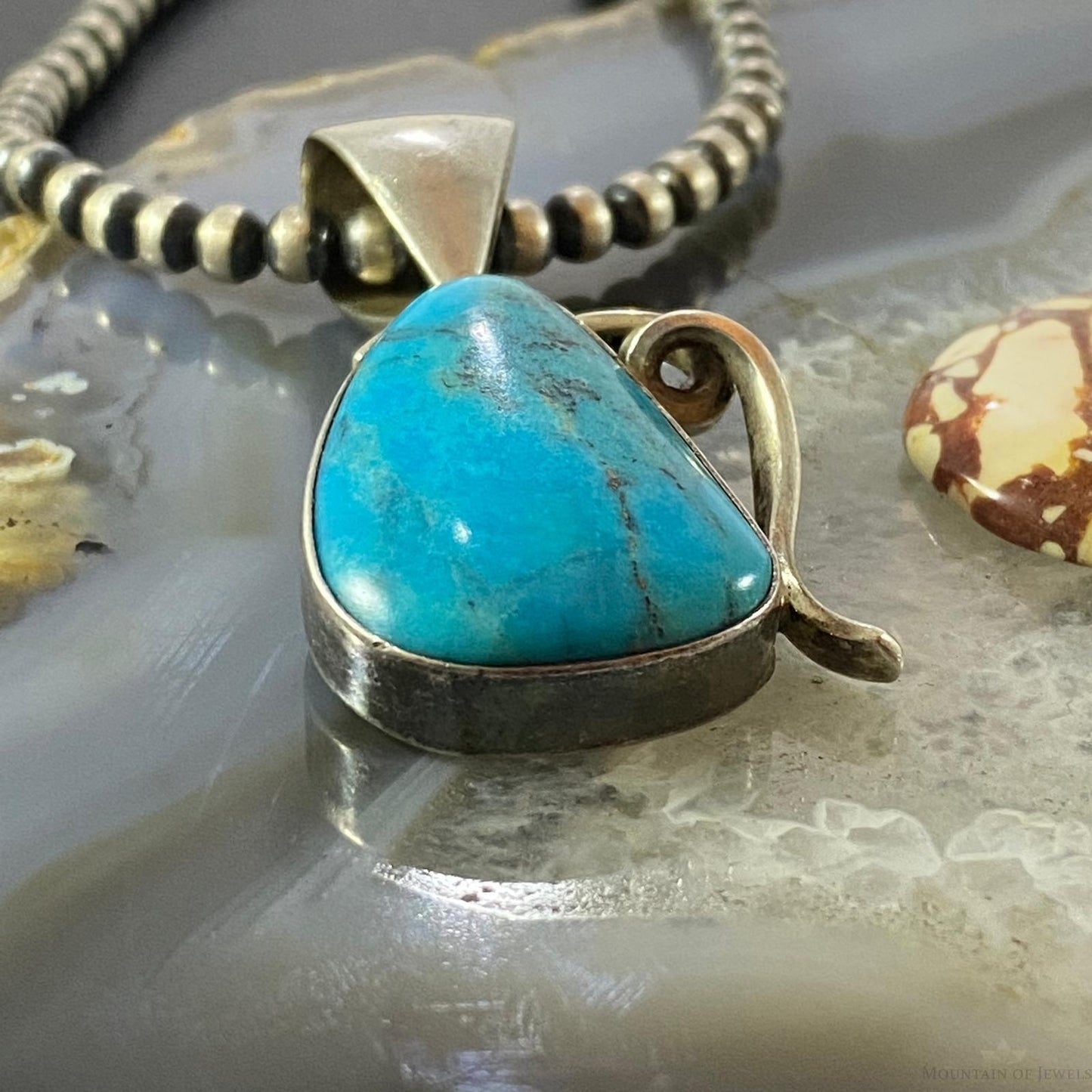 Gary G Sanchez Vintage Native American Sterling Turquoise Decorated Pendant