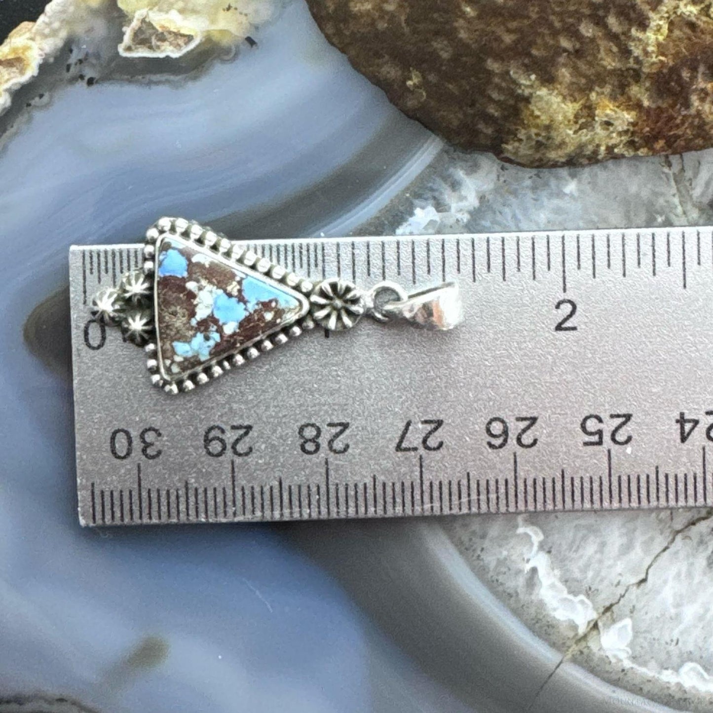 Sterling Silver Southwestern Style Triangle Golden Hill Turquoise Decorated Pendant For Women