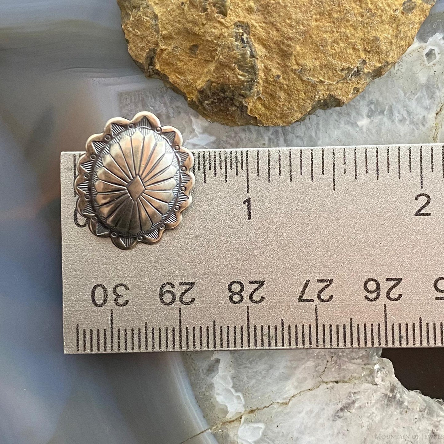 Native American Sterling Silver Oval Stamped Concho Stud Earrings For Women