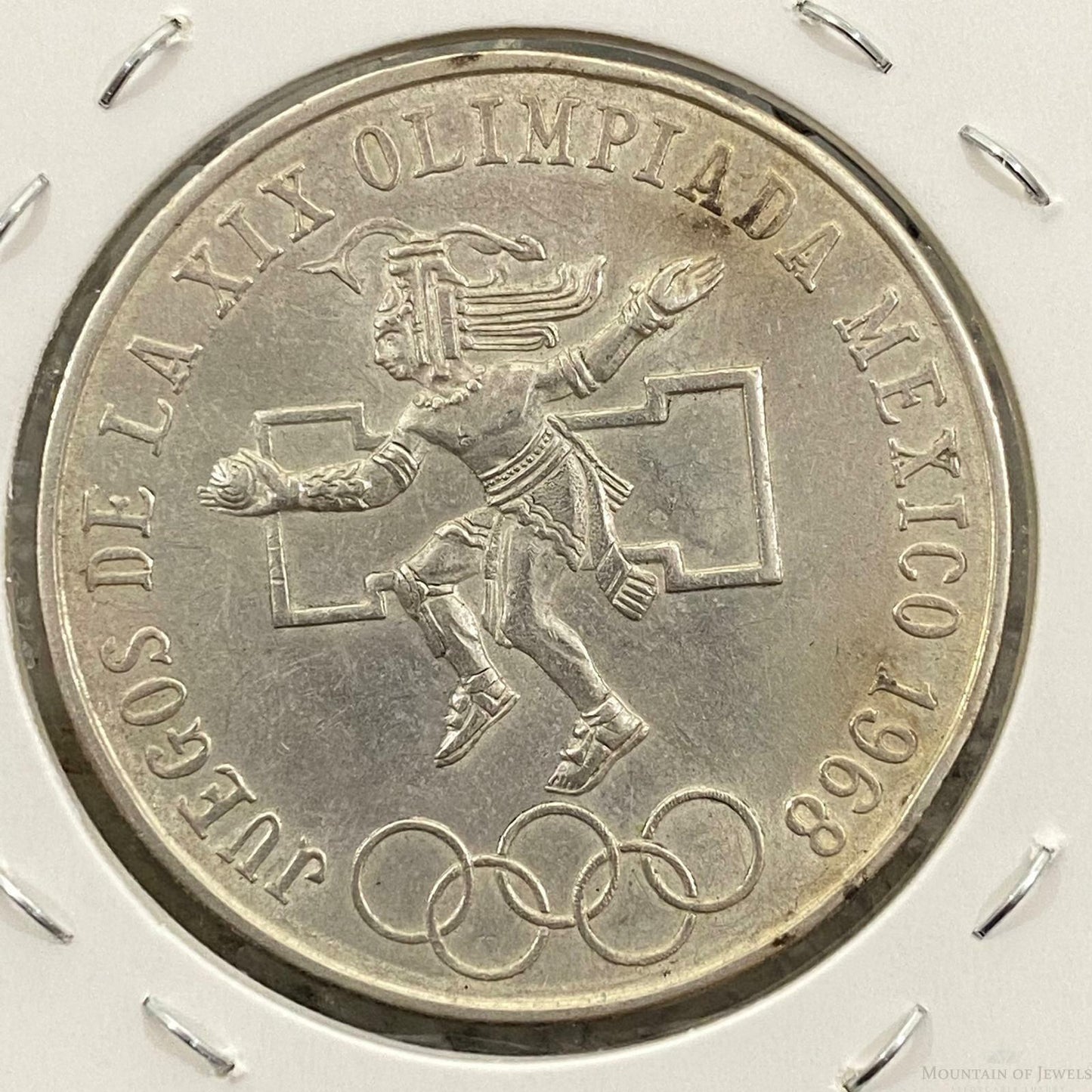1968 Mexico XIX Olympic Games Aztec Ball Player 25 Pesos VF Silver Coin #42122-1