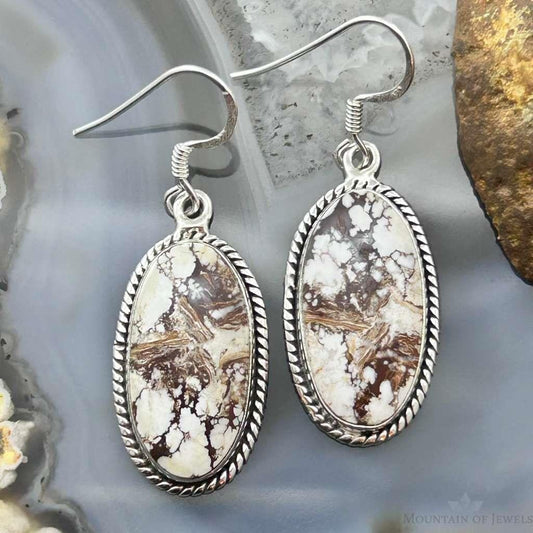 Sterling Silver Southwestern Style Oval Wild Horse Dangle Earrings For Women #1