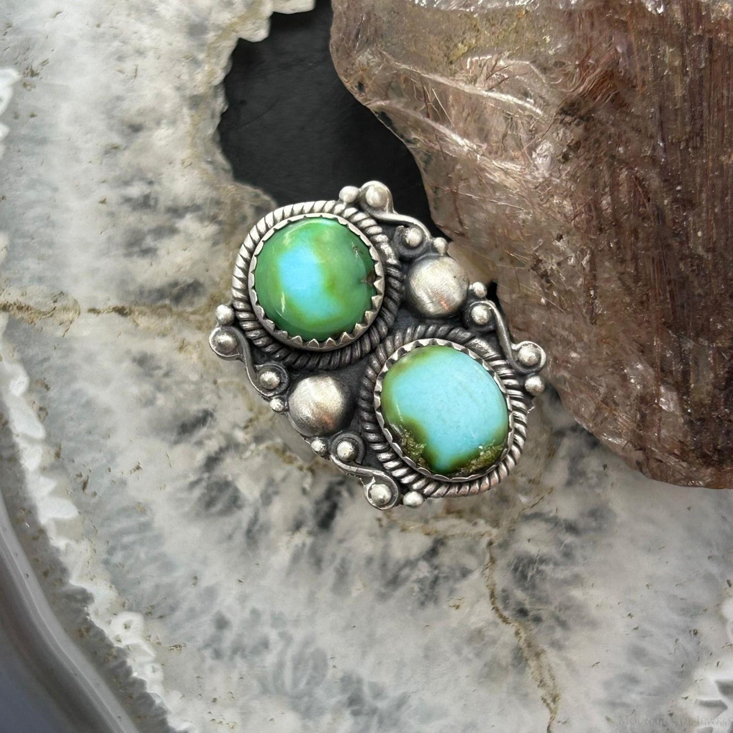 Sterling Silver Southwestern Style 2 Sonora Gold Turquoise Adjustable Ring For Women #5