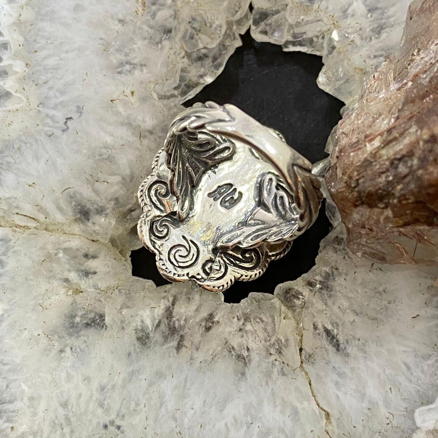 Carolyn Pollack Southwestern Style Sterling Silver Orange Spiny Oyster Decorated Cluster Ring For Women