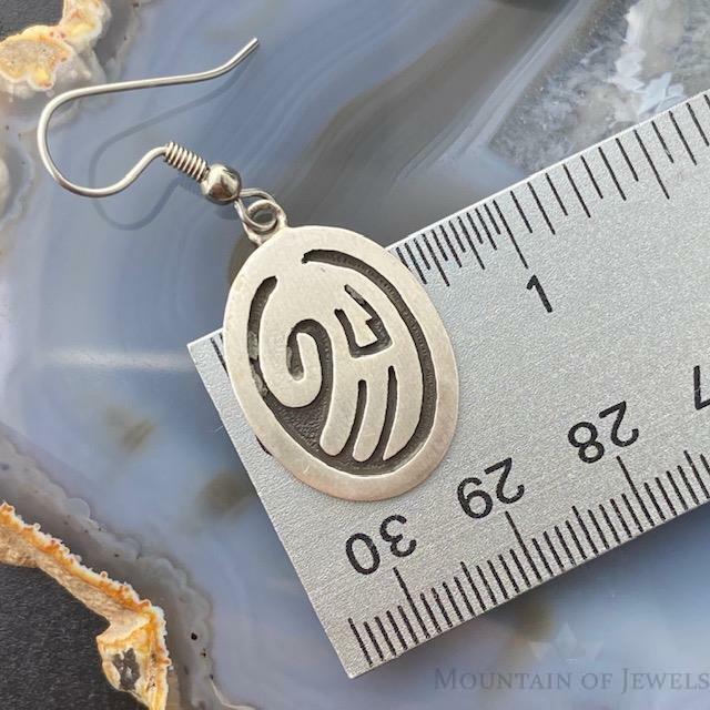 Native American Silver Oval Hand Symbol Dangle Earrings For Women