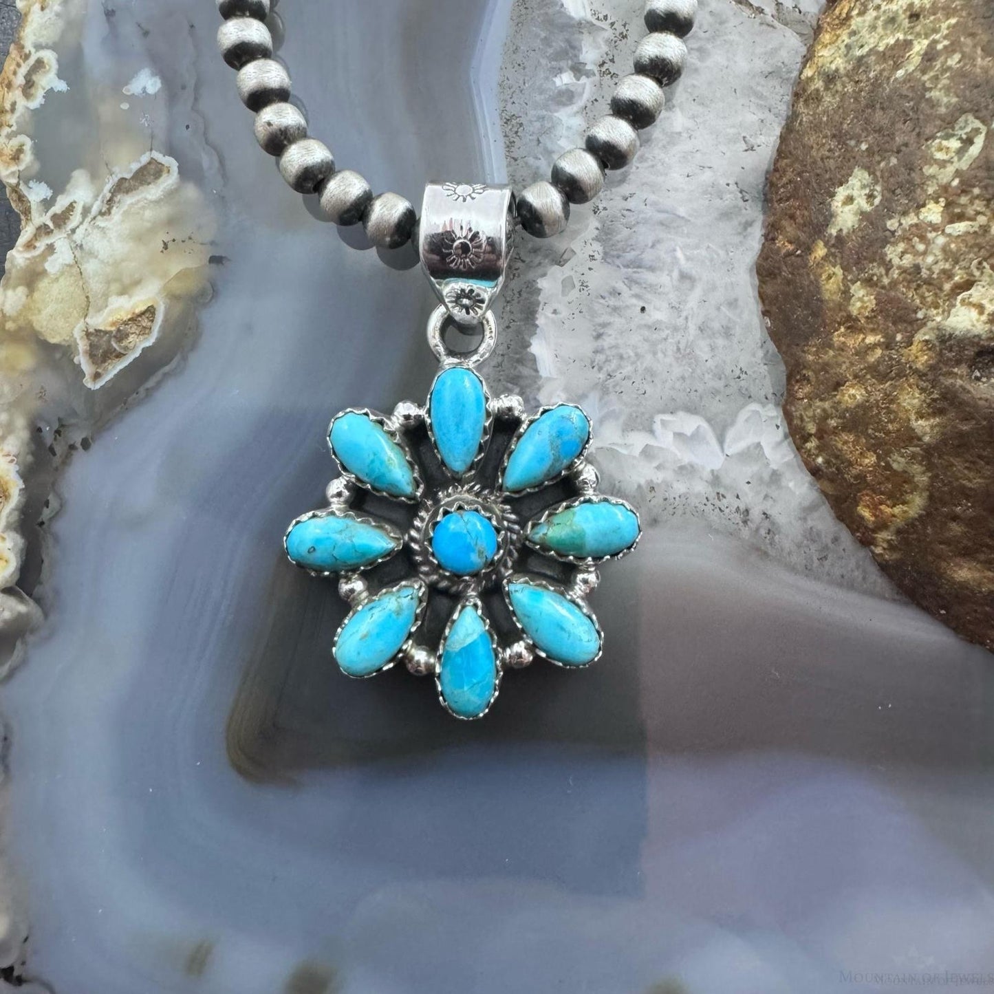 Sterling Silver Southwestern Style Turquoise Decorated Cluster Pendant For Women