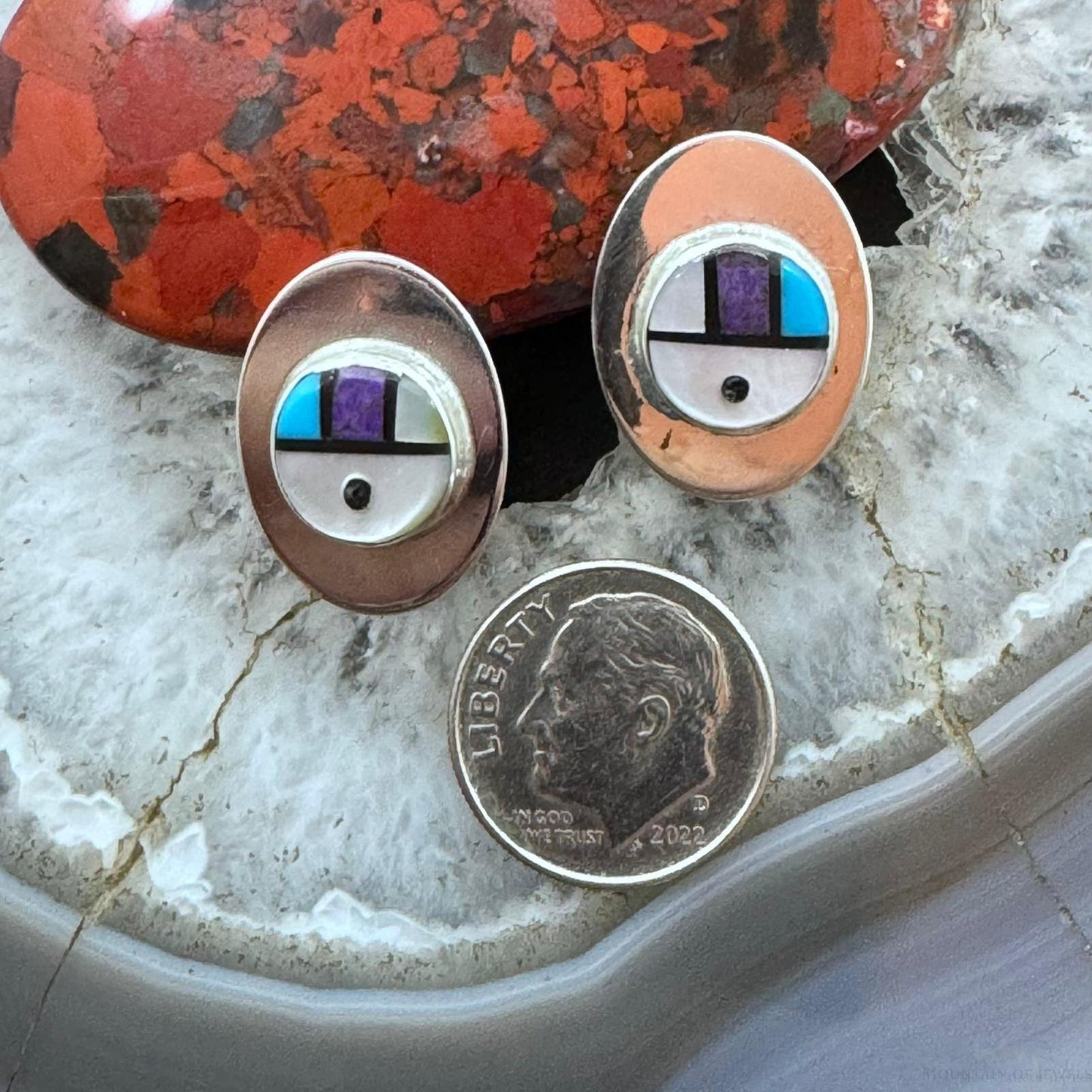 Starllie & Sheryl Edaakie Sterling Silver Multistone Inlay Sunface Stud Earrings For Women #2