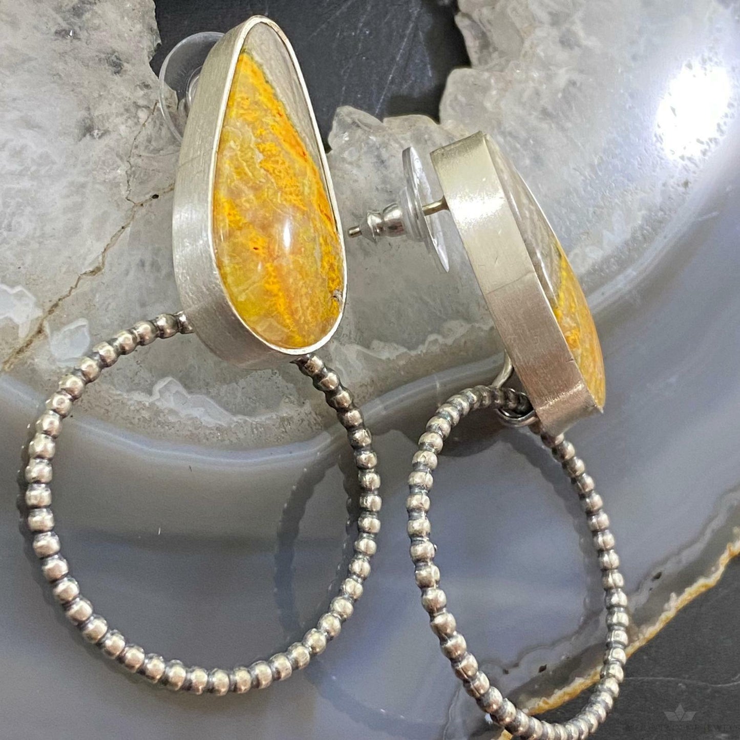 Sterling Silver Bumblebee Jasper w/ Hoop Post Earrings For Women