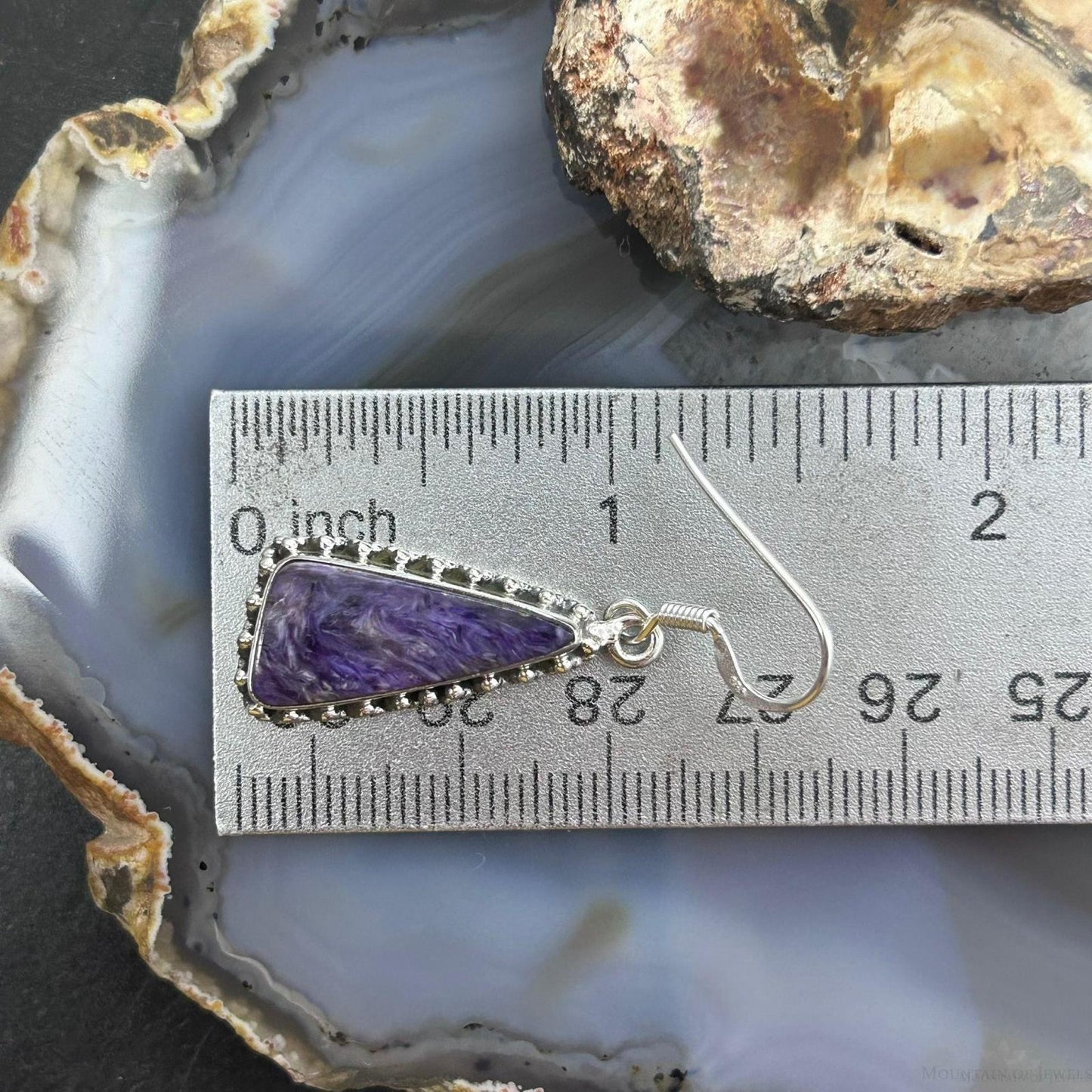 Sterling Silver Southwestern Style Triangle Charoite Dangle Earrings For Women