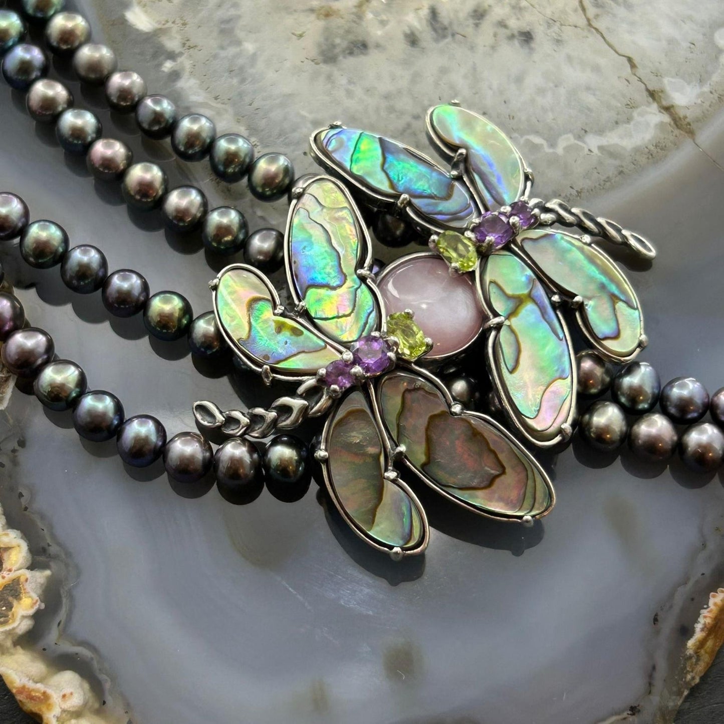 Carolyn Pollack Southwestern Style Sterling Silver Abalone Dragonflies Necklace For Women