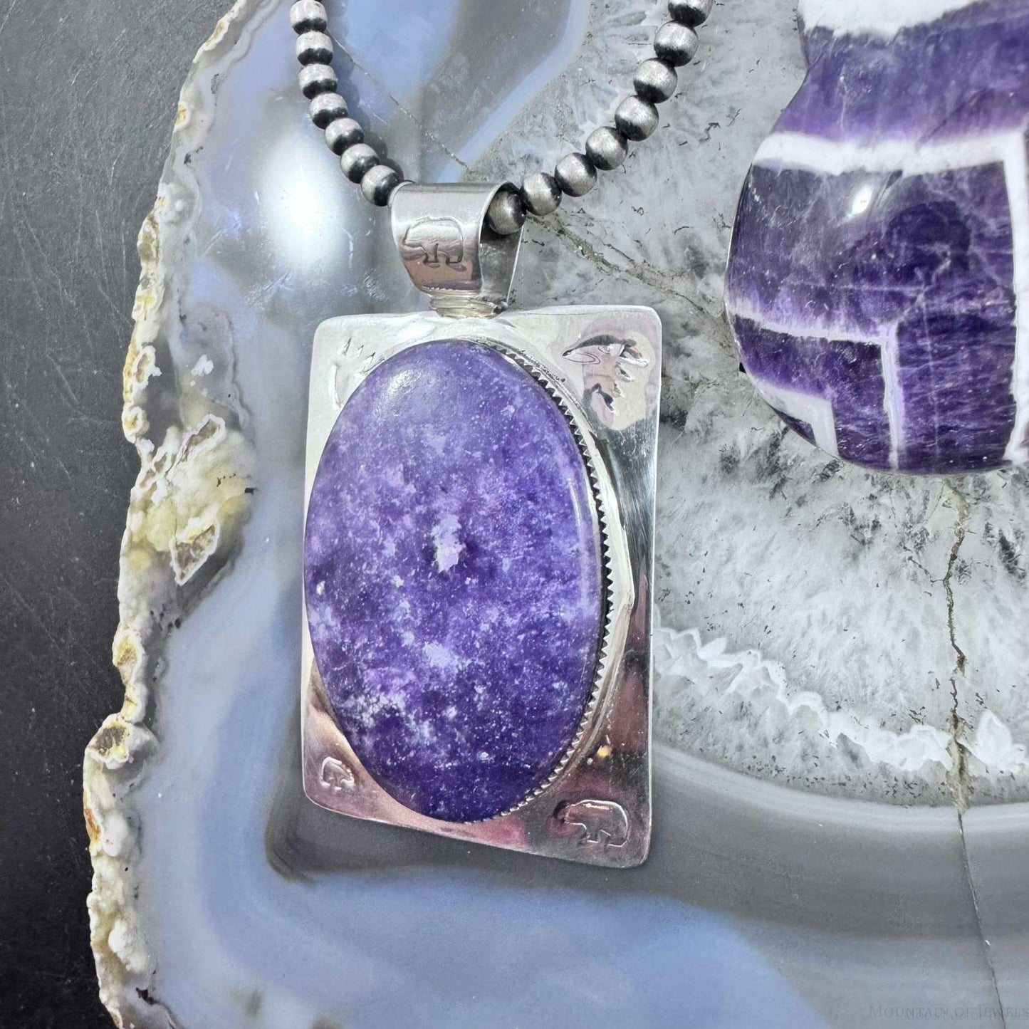 Frank Chavez Native American Sterling Silver Oval Charoite Unisex Pendant