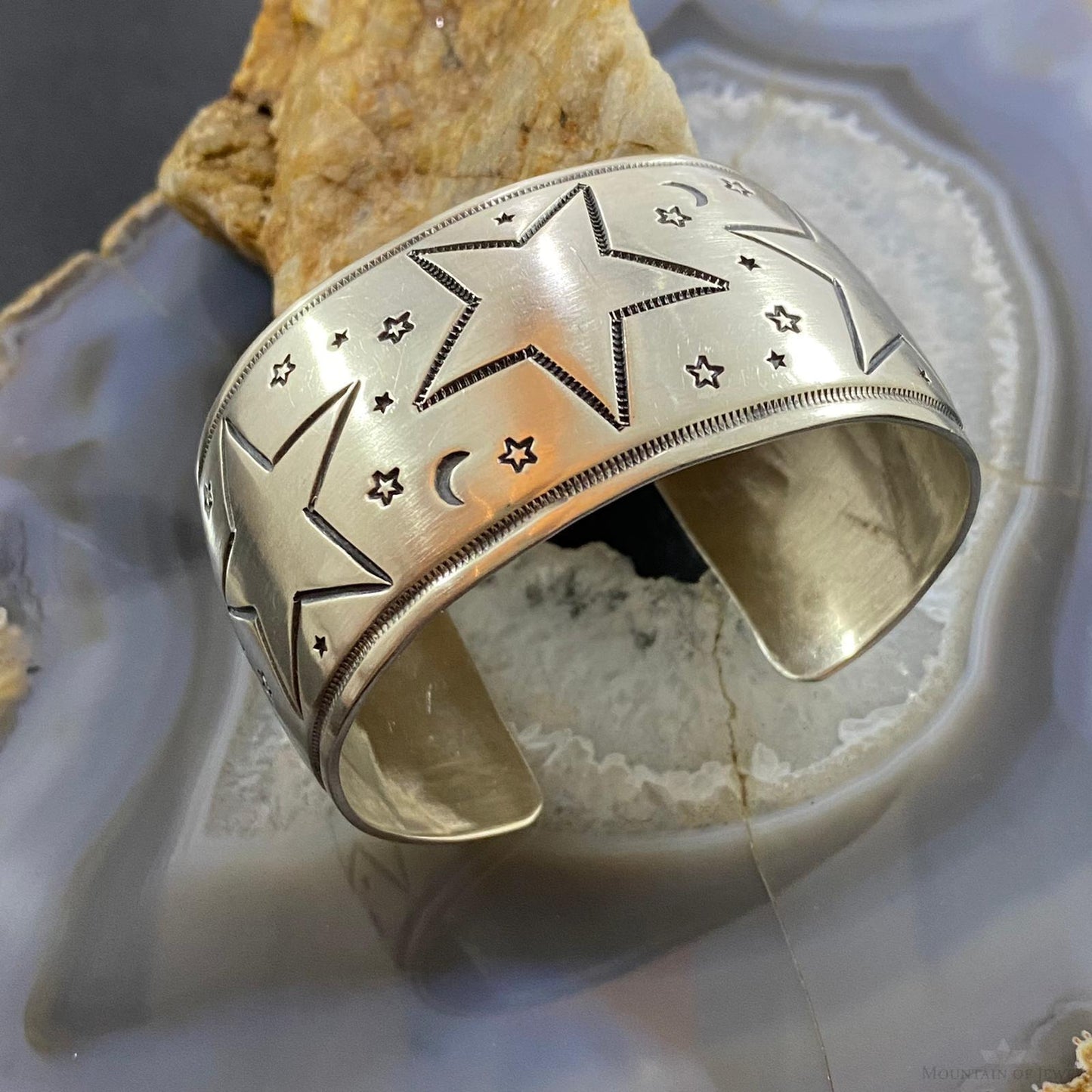 Andy Cadman Vintage Sterling Silver Stars & Moons Stamped Bracelet For Women