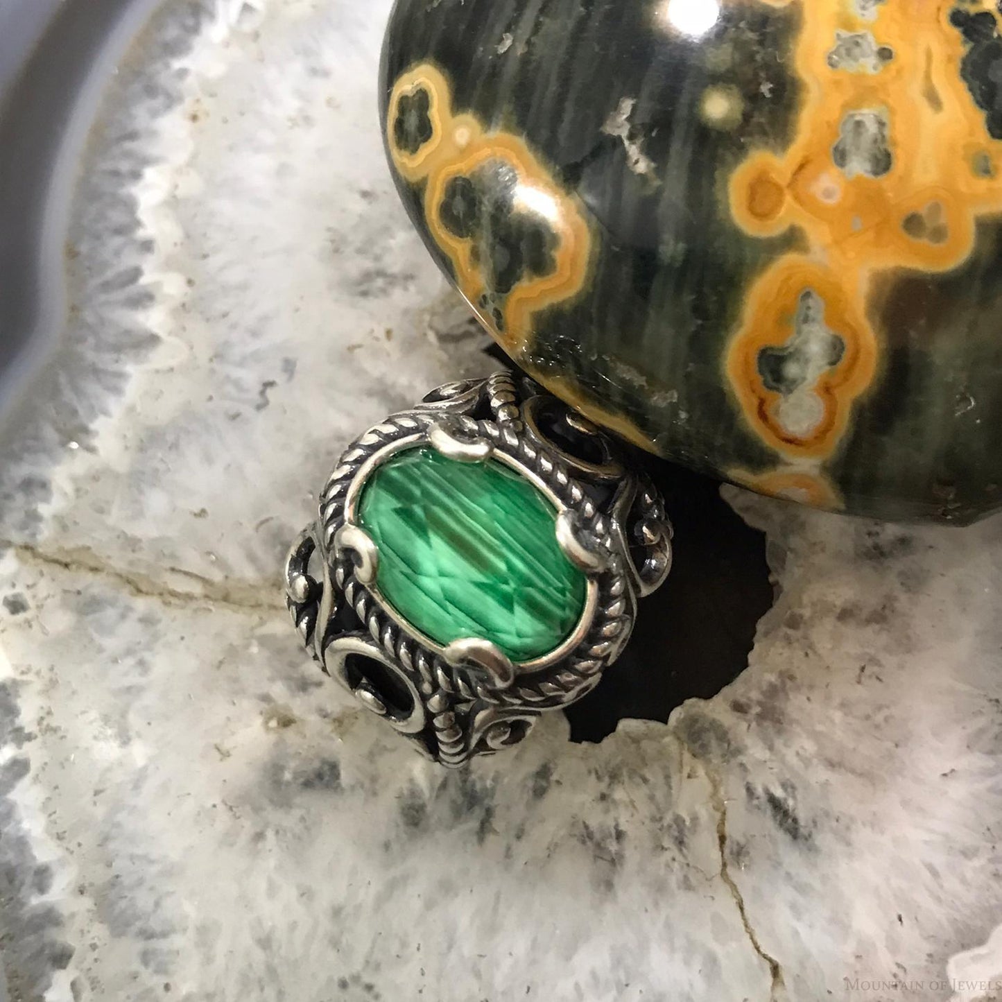 Carolyn Pollack Sterling Silver Oval Malachite Doublet Ring Size 8.25 For Women