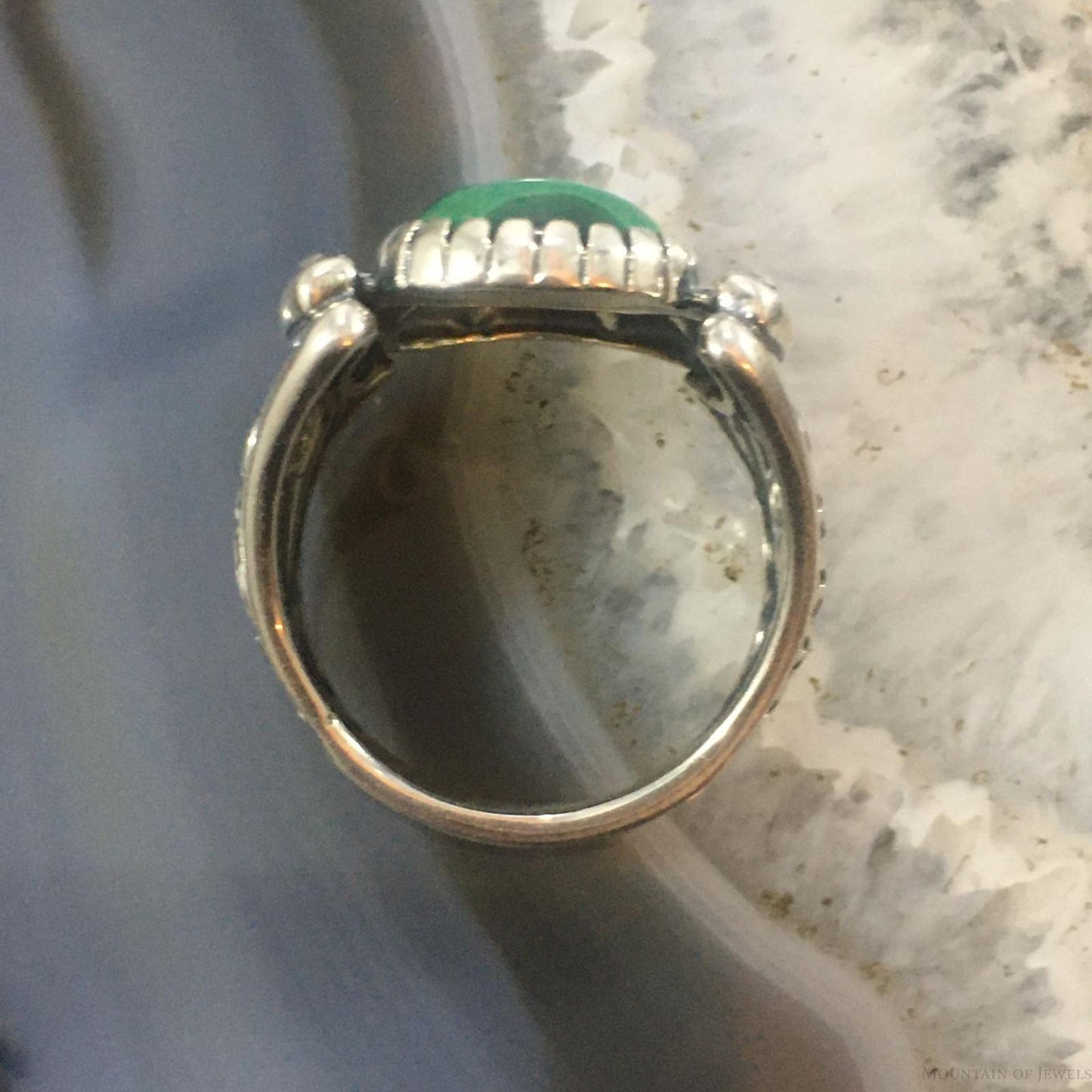 Carolyn Pollack Southwestern Style Sterling Silver Oval Malachite Decorated Ring For Women