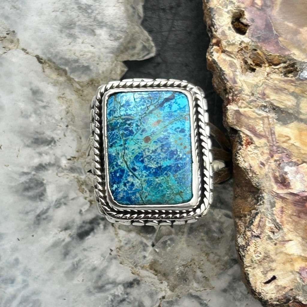 Sterling Silver Southwestern Style Shattuckite Decorated Bar Ring Size 7 For Women