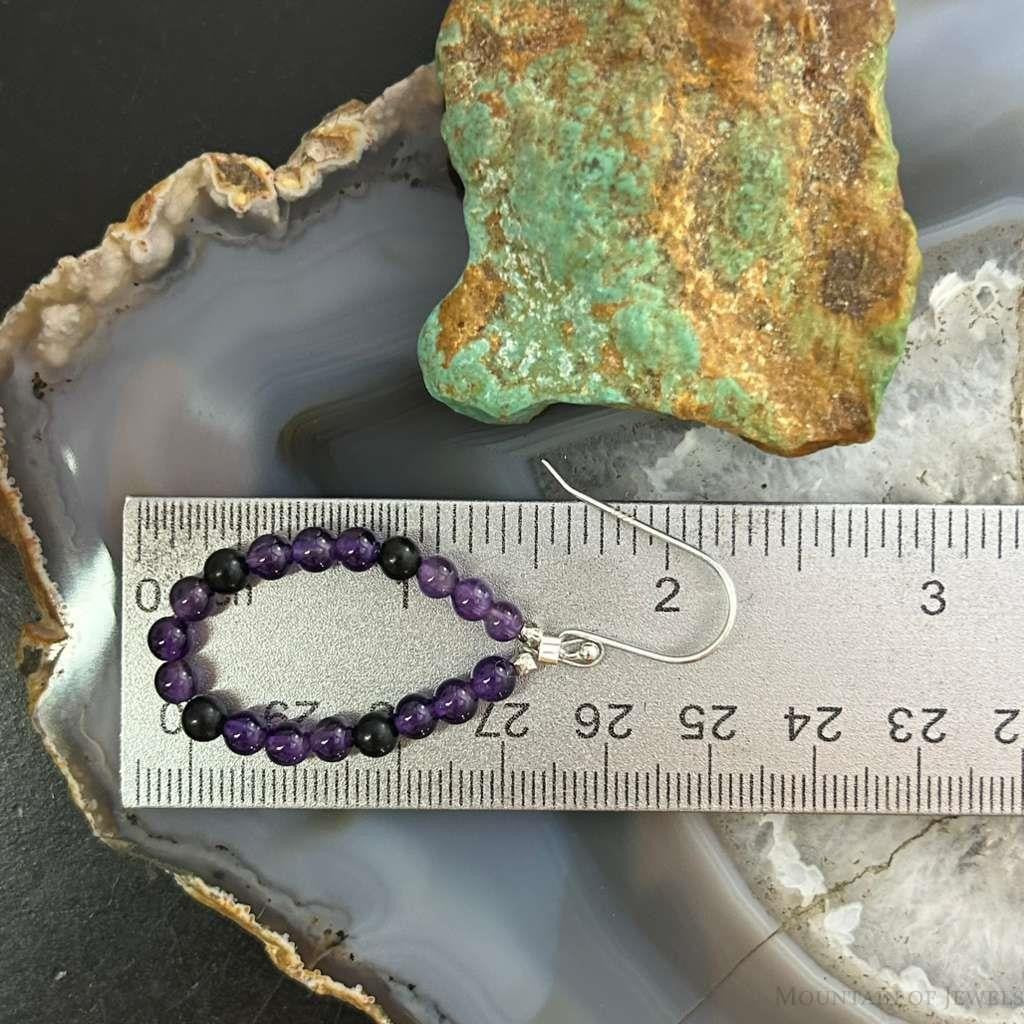 Sterling Silver Amethyst Beads Hoop Dangle Earrings For Women