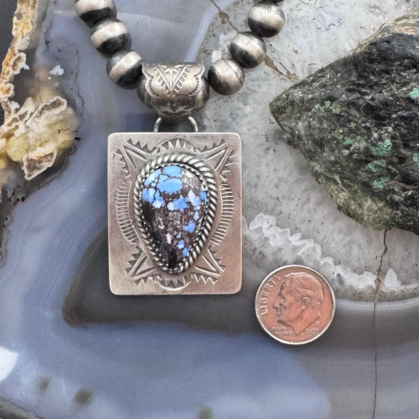 Native American Sterling Silver Teardrop Golden Hill Turquoise Decorated Pendant #1
