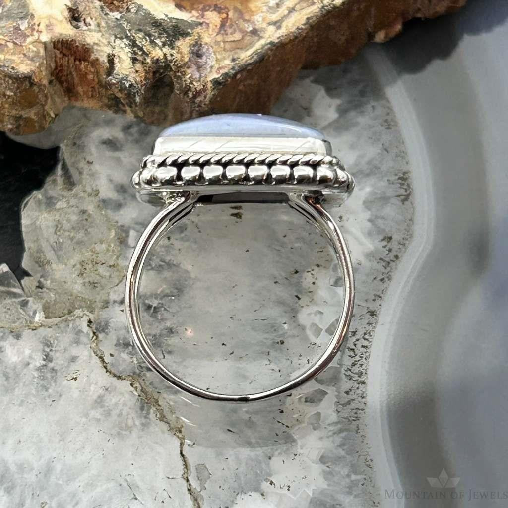 Sterling Silver Southwestern Style Square Blue Lace Agate Ring Size 7.5 For Women
