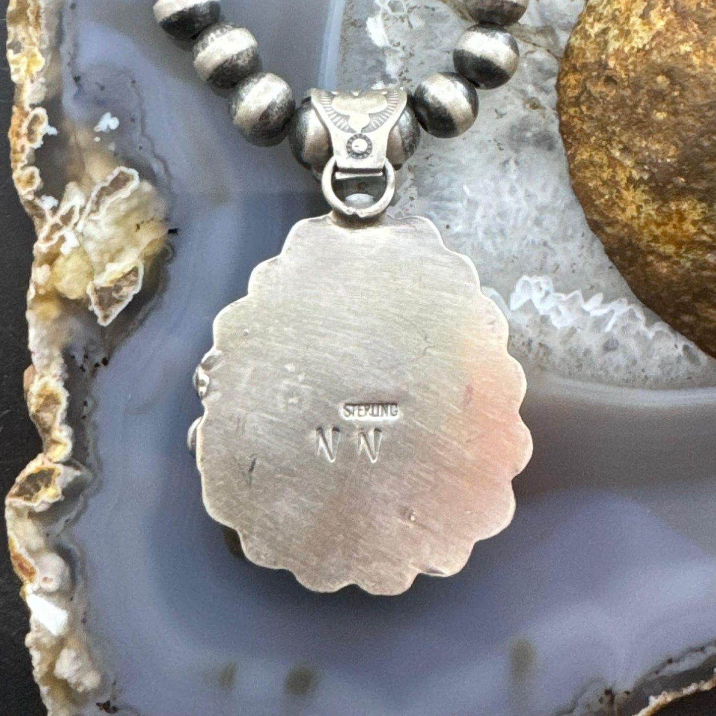 Native American Sterling Silver Purple Phosphosiderite & Turquoise Pendant For Women