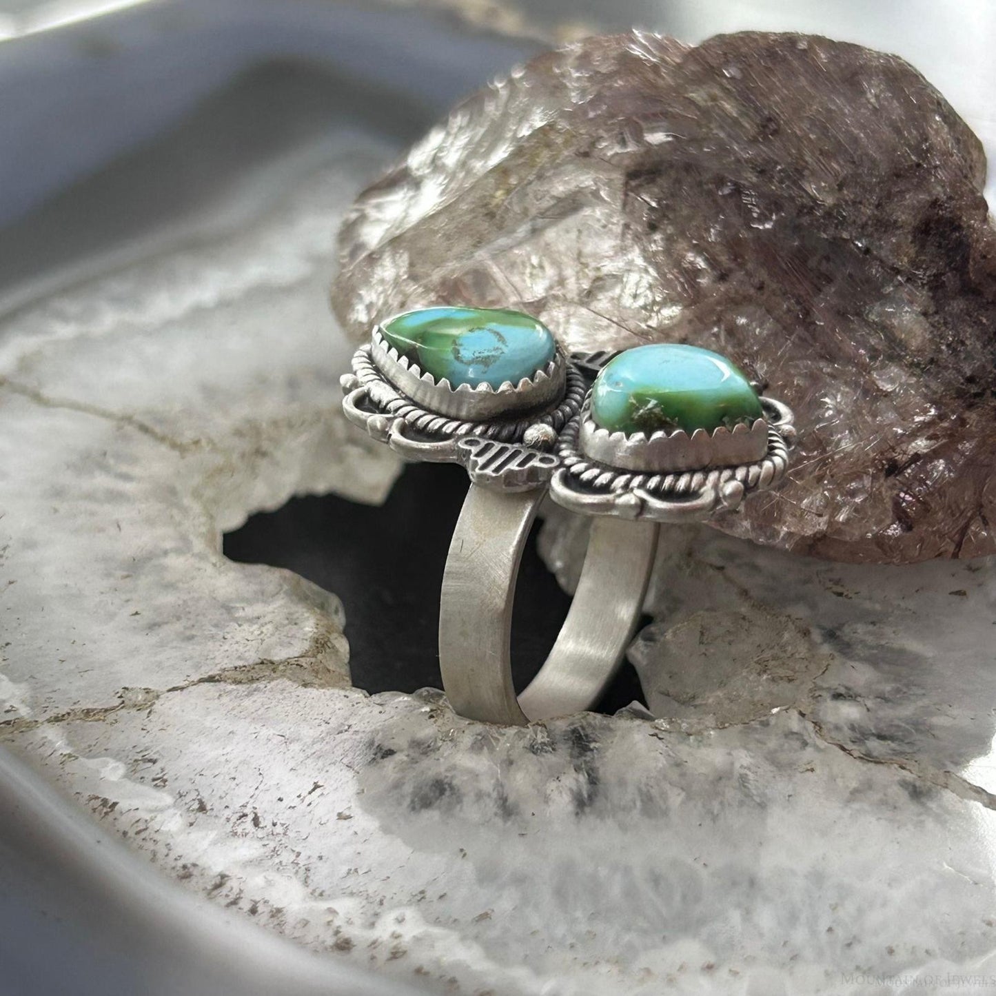 Sterling Silver Southwestern Style 2 Sonora Gold Turquoise Adjustable Ring For Women #7