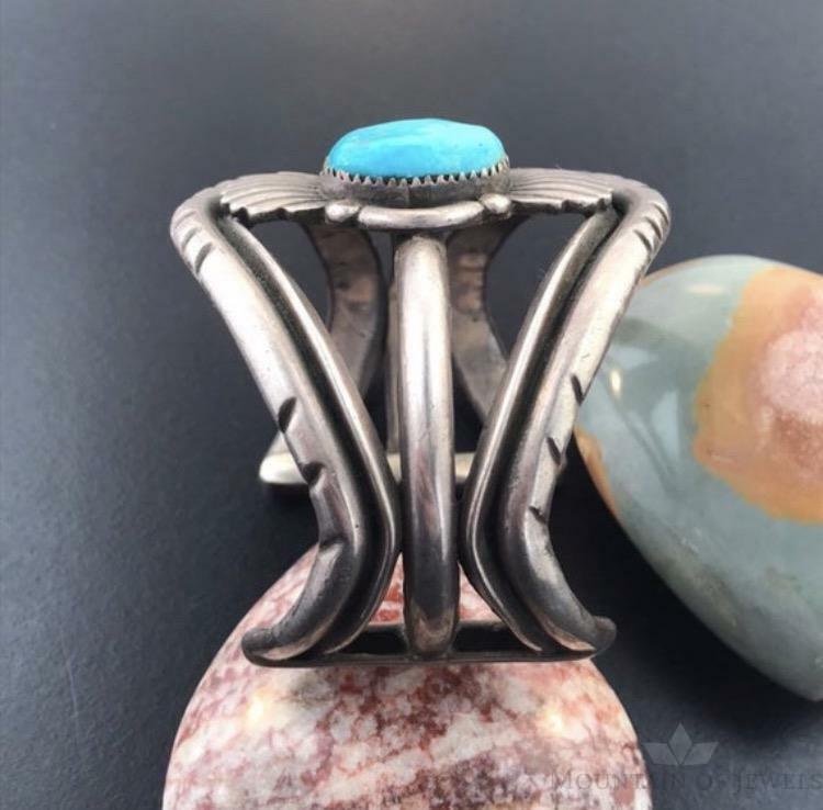 Silver Native American Heavy Turquoise Split Shank Unisex Bracelet Cuff