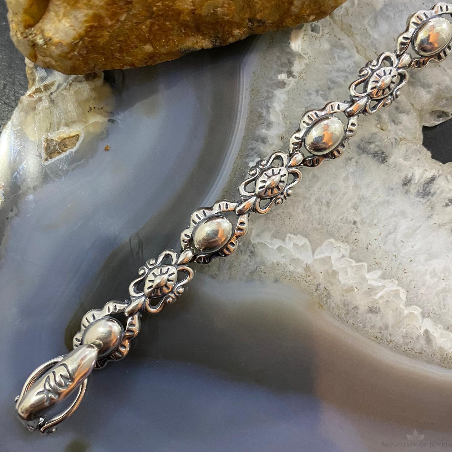 Carolyn Pollack Sterling Silver Decorated Flower Link Bracelet For Women