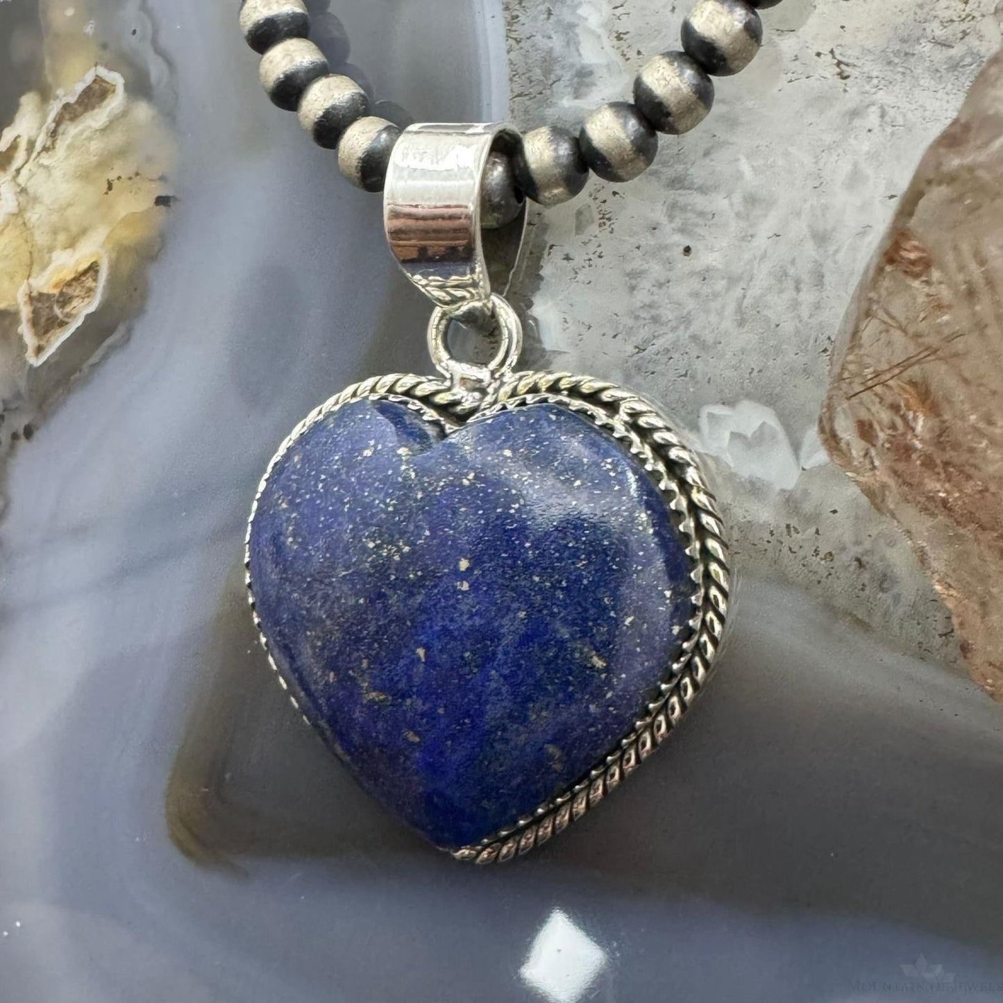 Sterling Silver Southwestern Style Lapis Heart Shape Pendant For Women