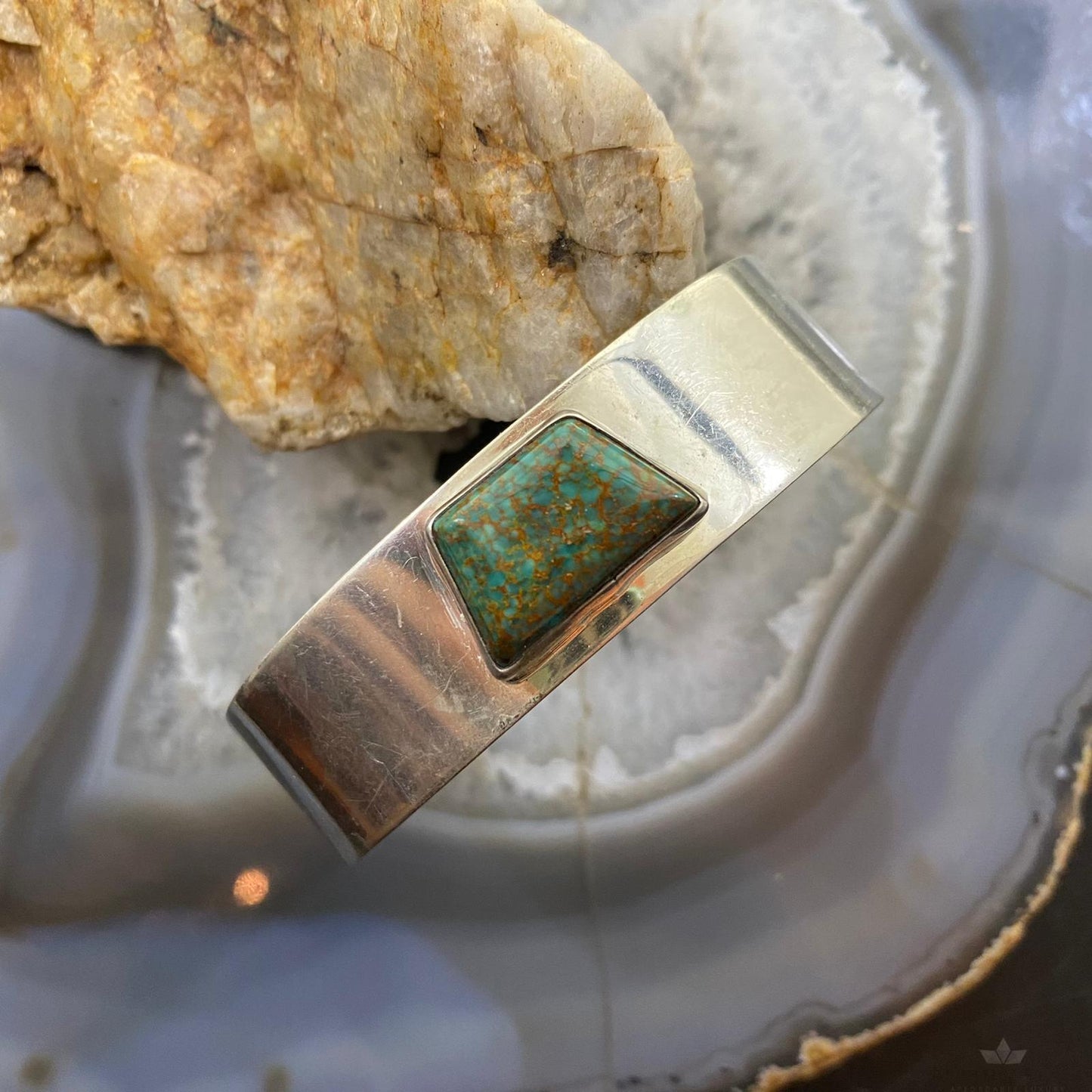 Vintage Signed Native American Sterling Silver Trapeze Turquoise Bracelet