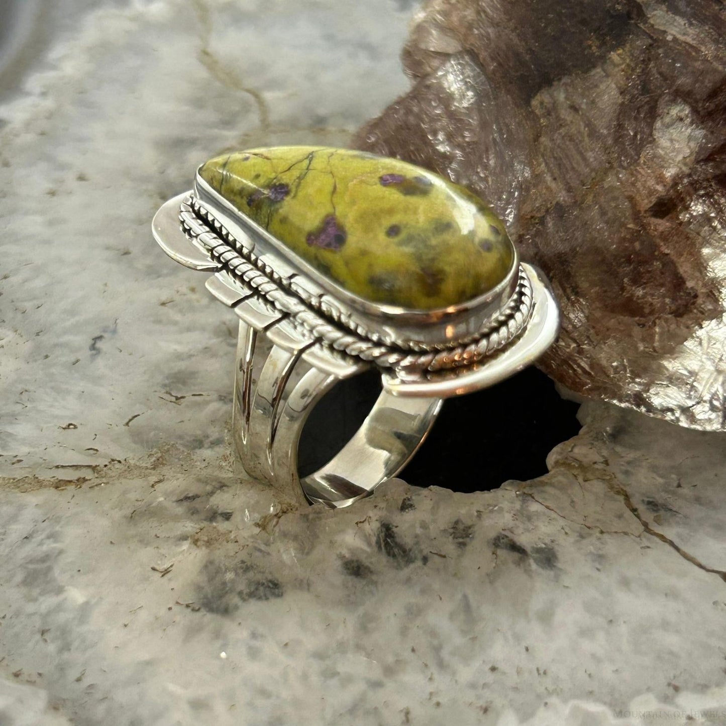 Sterling Silver Southwestern Style Teardrop Atlantisite Ring Size 8.25 For Women