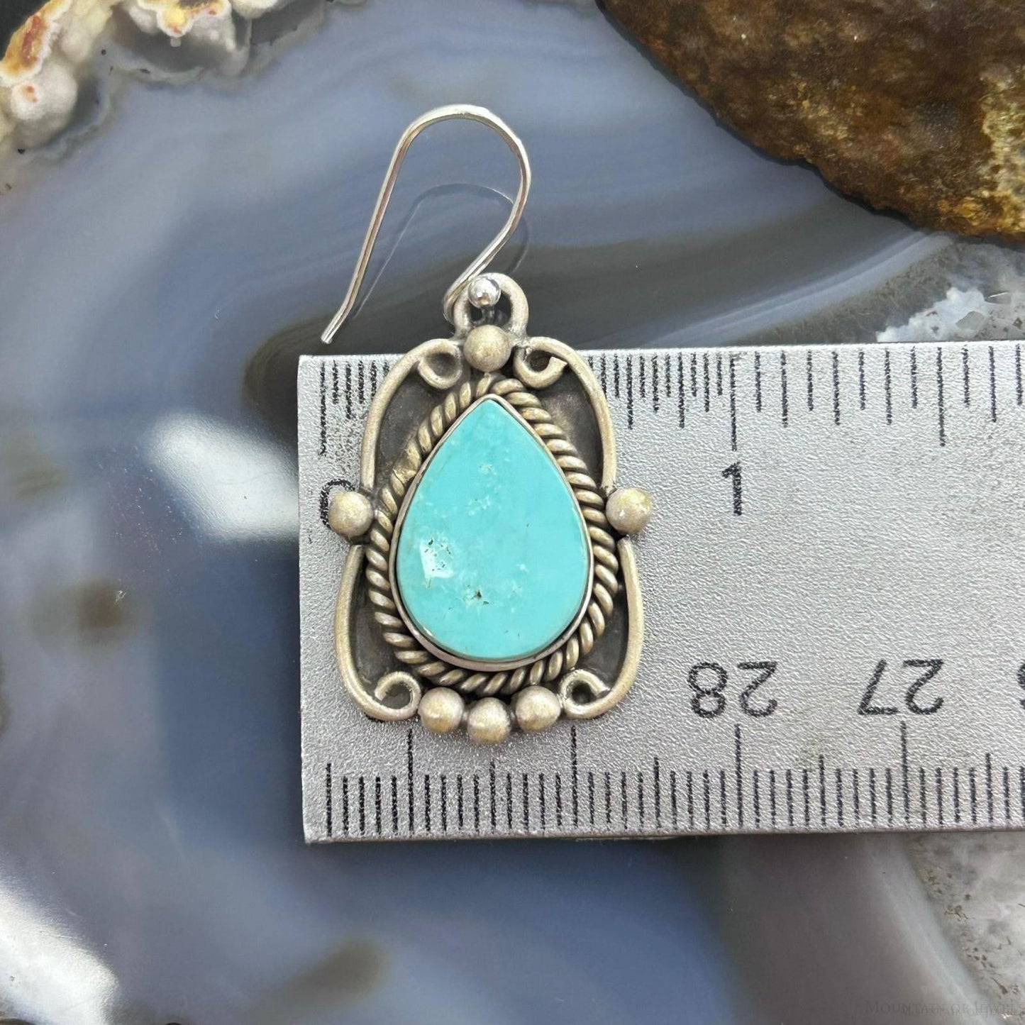 Sterling Silver Southwestern Style Turquoise Decorated Dangle Earrings For Women #4