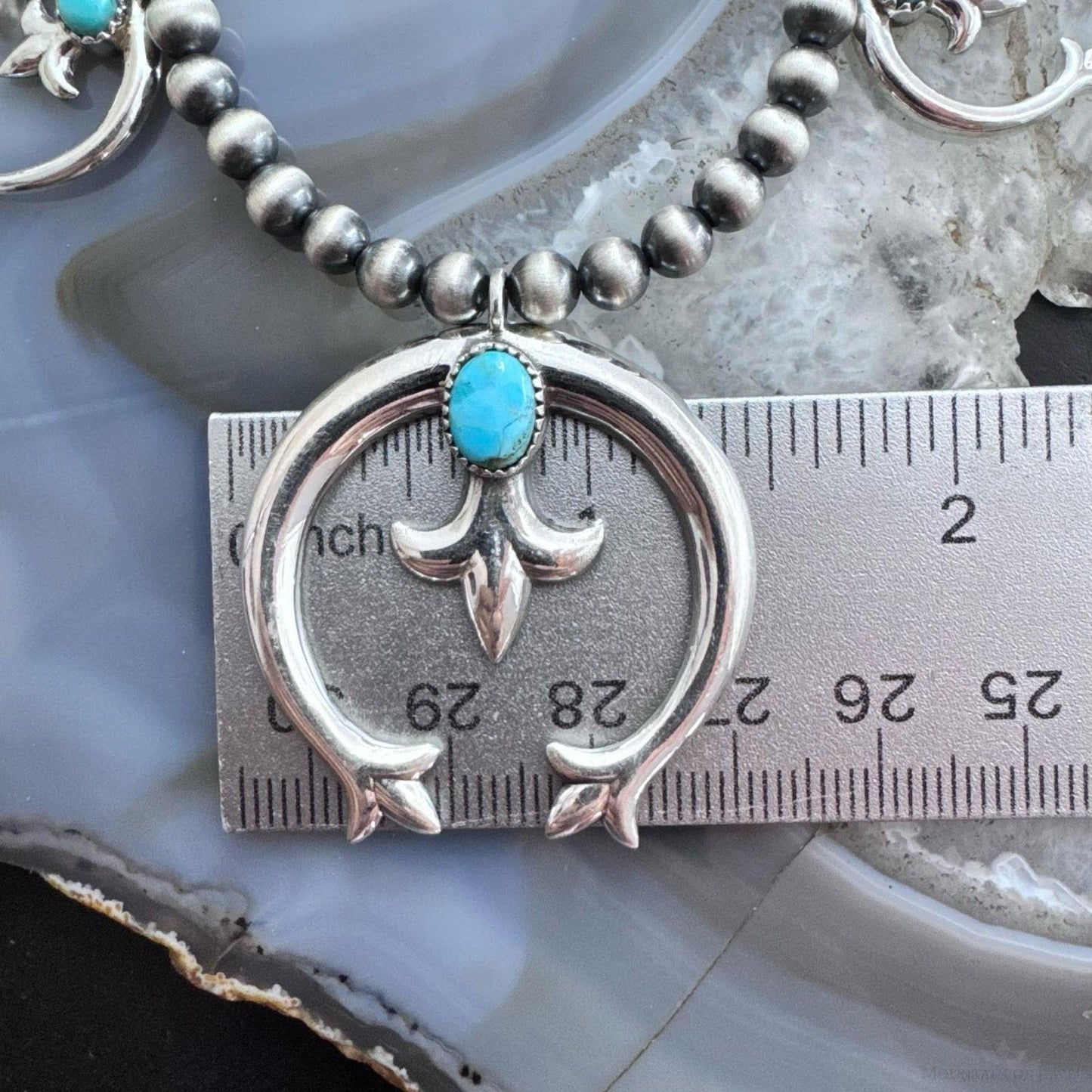 Sterling Silver Southwestern Style Naja w/Turquoise Squash Blossom 20" - 22" Necklace For Women