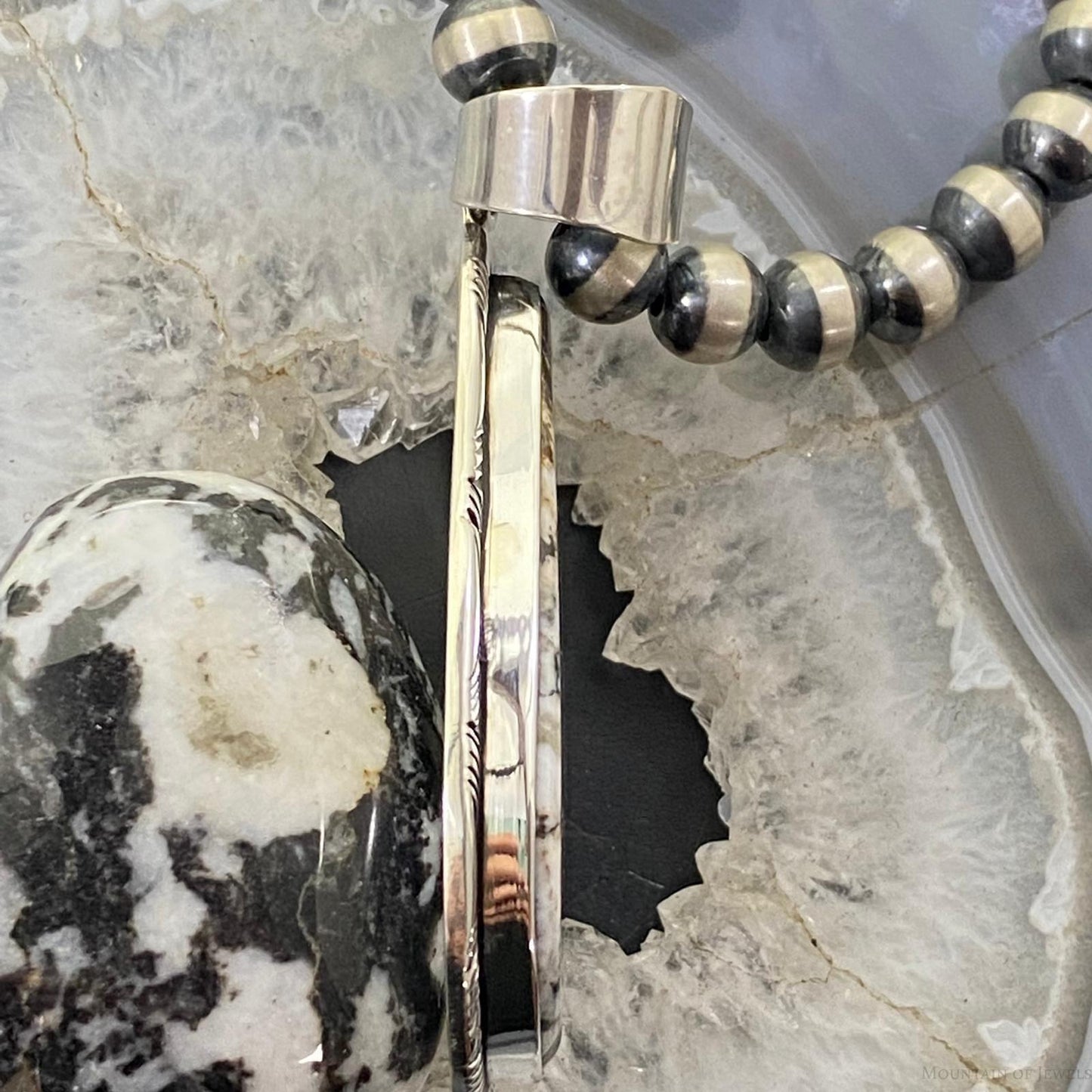 Native American Teardrop White Buffalo Sterling Silver Unisex Pendant