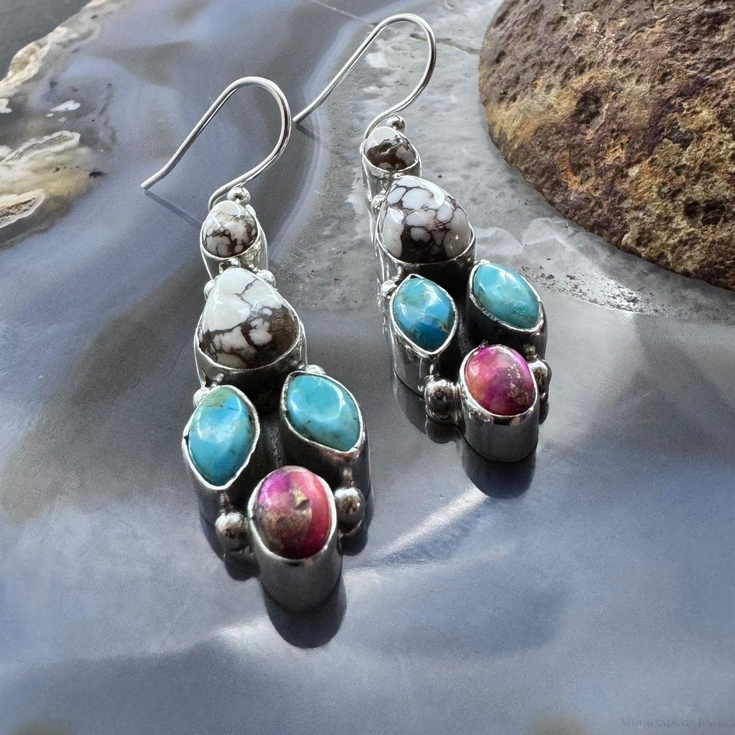 Sterling Silver Southwestern Style Multistone Cluster Dangle Earrings For Women #3