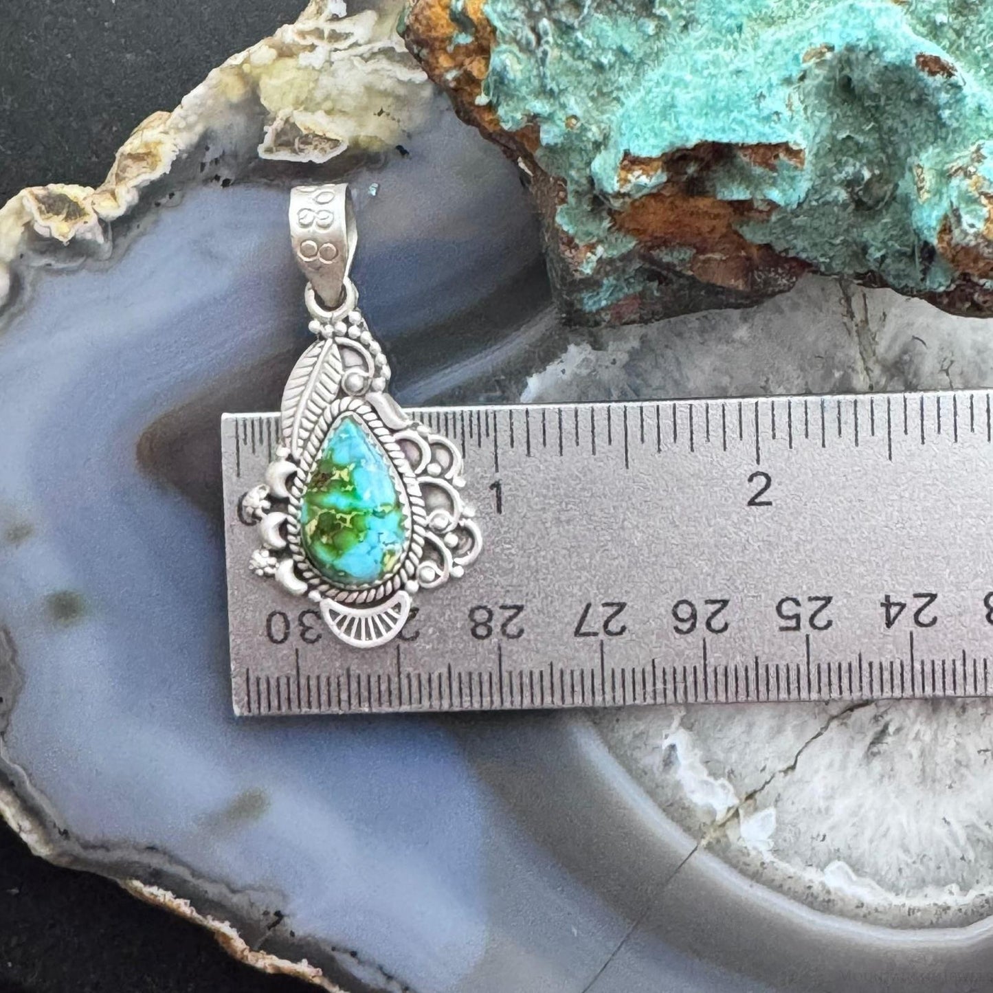 Sterling Silver Southwestern Style Teardrop Sonora Gold Turquoise Decorated Pendant For Women