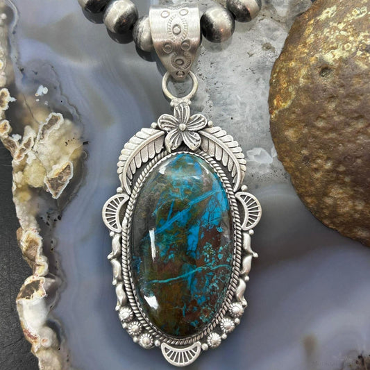 Sterling Silver Southwestern Style Large Oval Shattuckite Pendant For Women