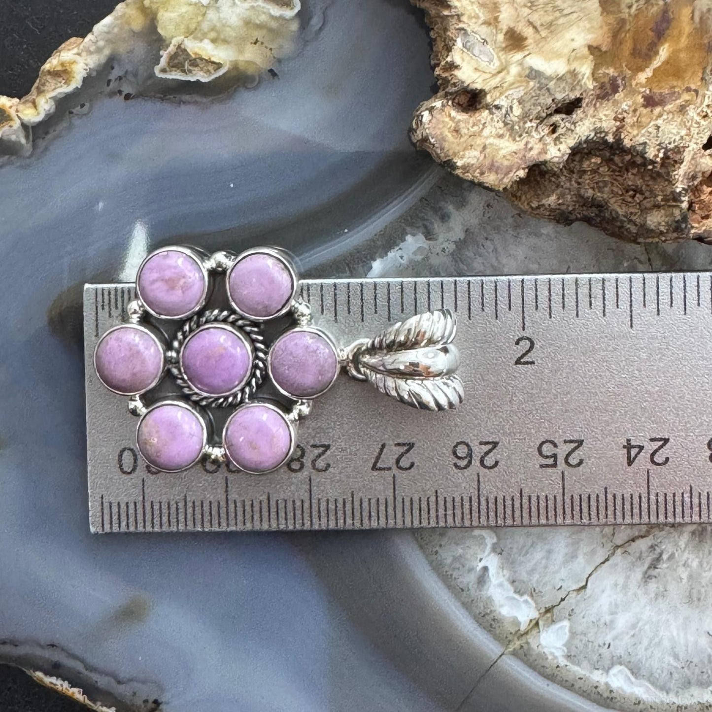 Native American Sterling Silver Phosphosiderite Decorated Cluster Pendant For Women