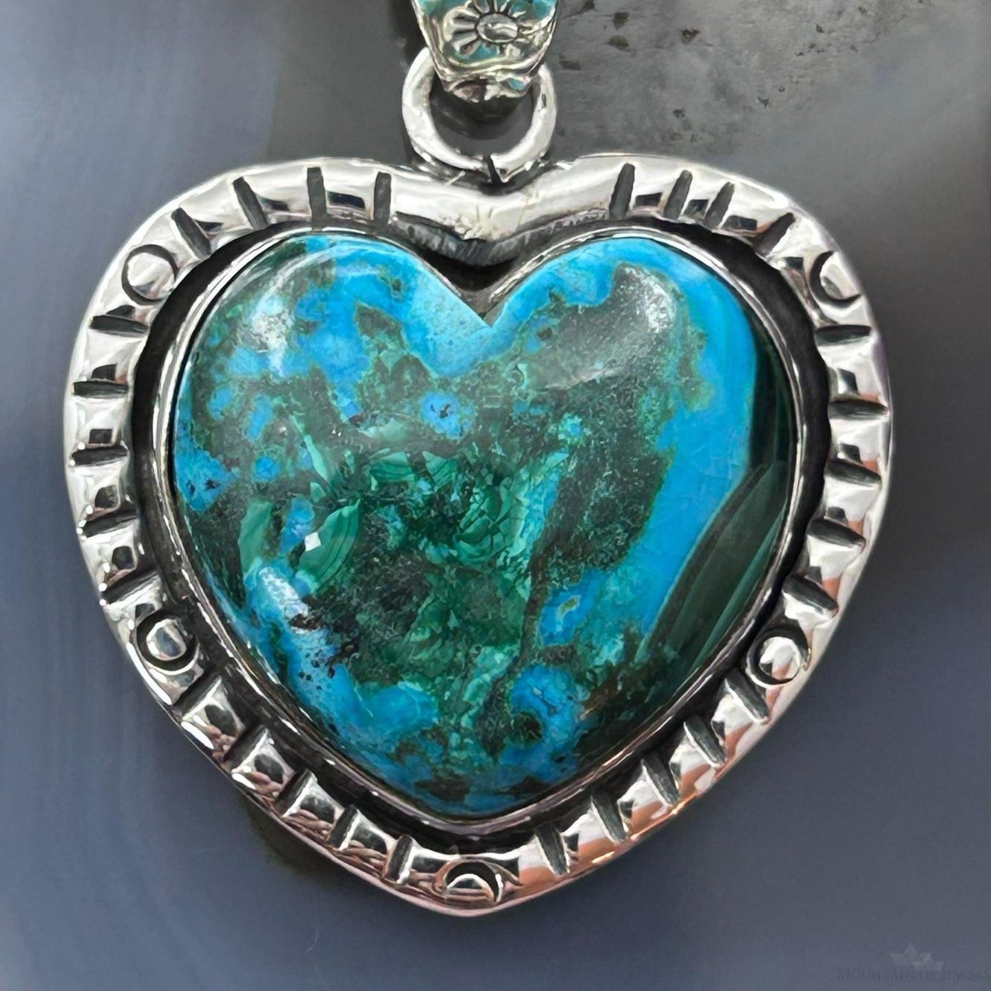 Sterling Silver Southwestern Style Azurite Malachite Heart Pendant For Women #1