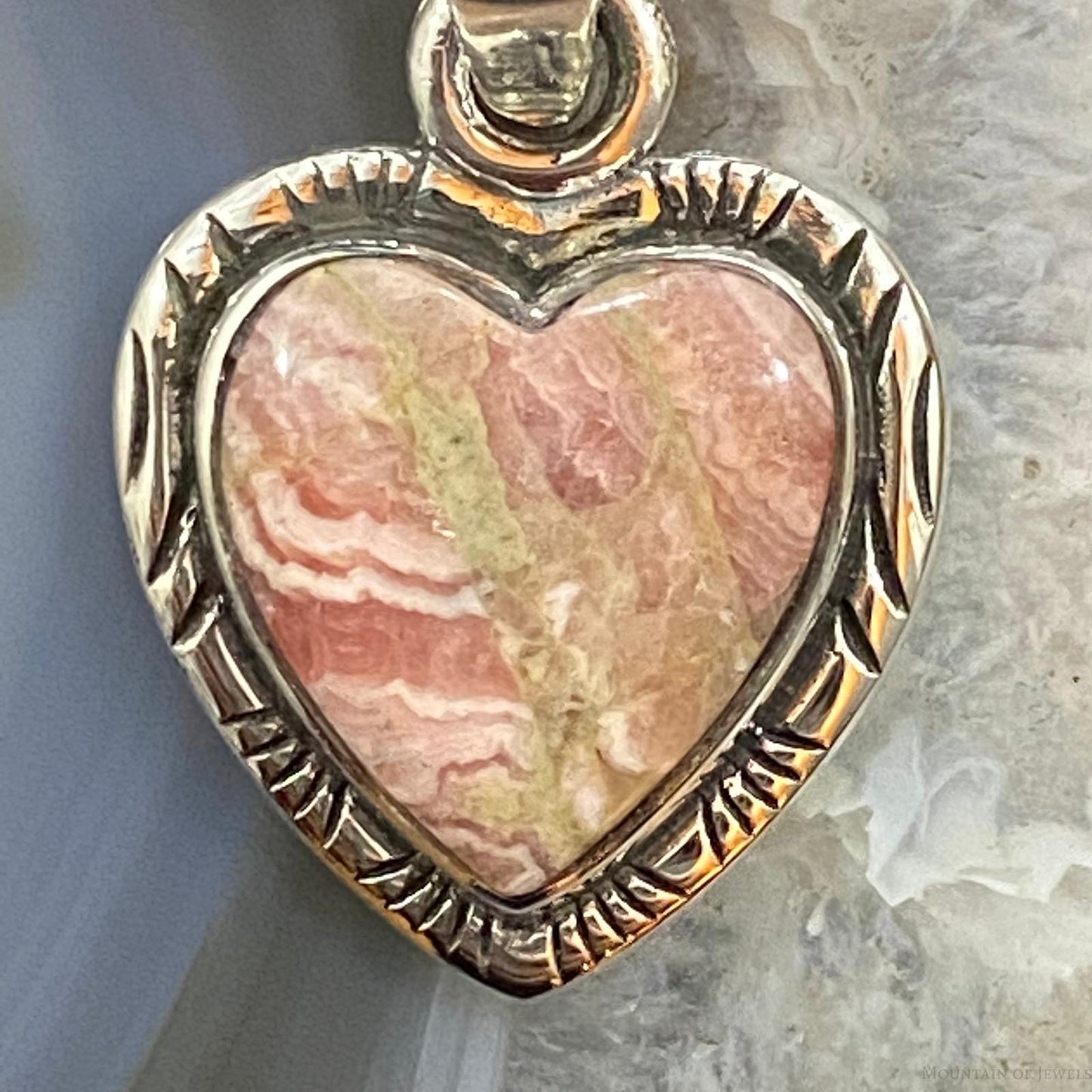 Native American Sterling Silver Heart Shape Rhodochrosite Pendant For Women #1