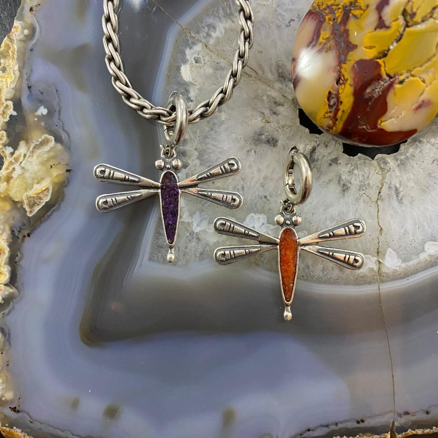 Carolyn Pollack Southwestern Style Sterling Silver Multistone Inlay Double Sided Dragonfly Pendant For Women
