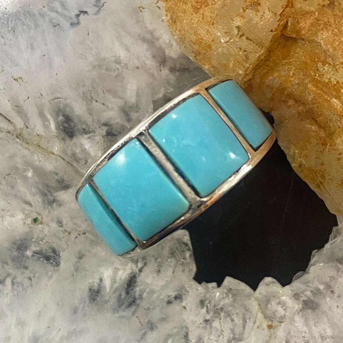 Native American Sterling Blue Ridge Turquoise Graduated Band Ring Size 7.5