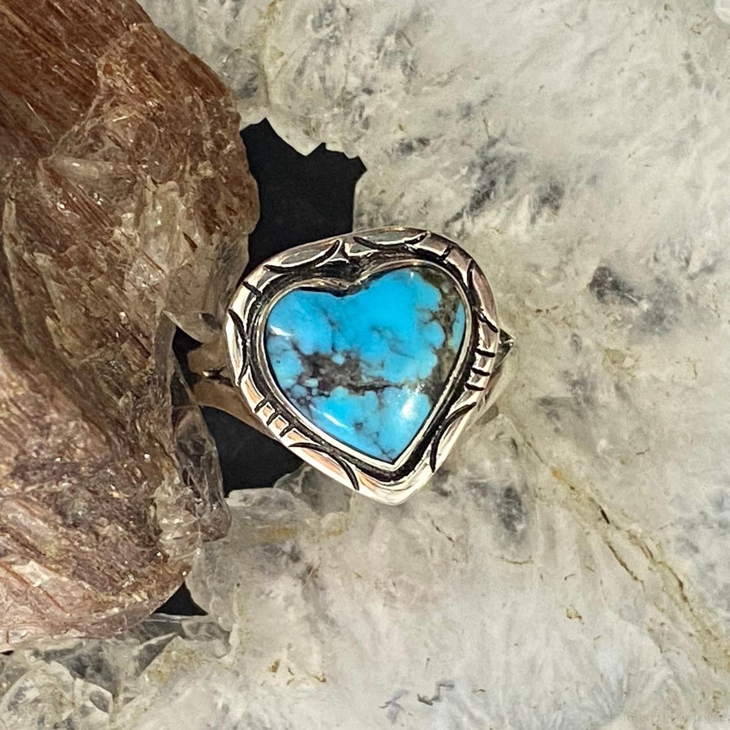 Native American Sterling Silver Chinese Turquoise Heart Ring Size 6 For Women