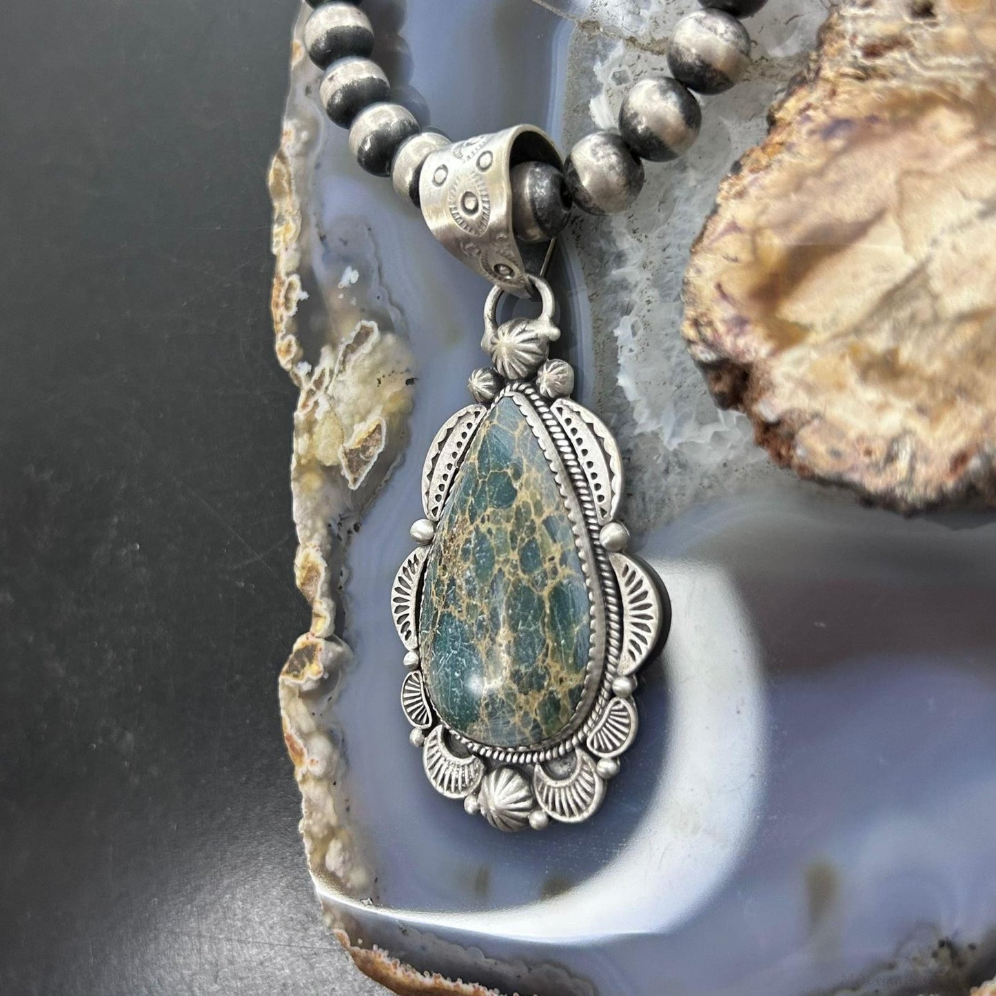 Sterling Silver Southwestern Style Teardrop Sediment Jasper Pendant For Women