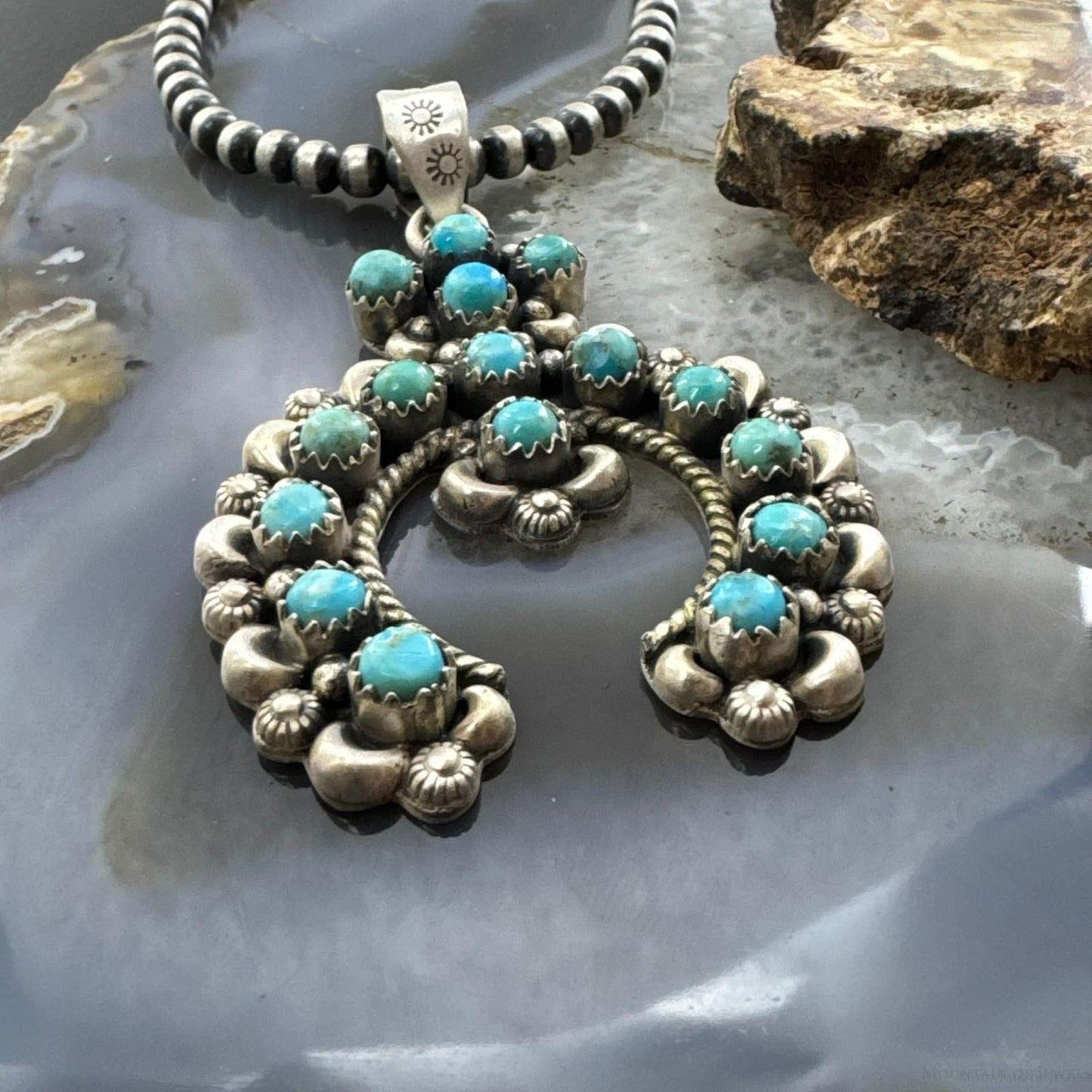 Sterling Silver Southwestern Style Multi Turquoise Decorated Naja Pendant For Women