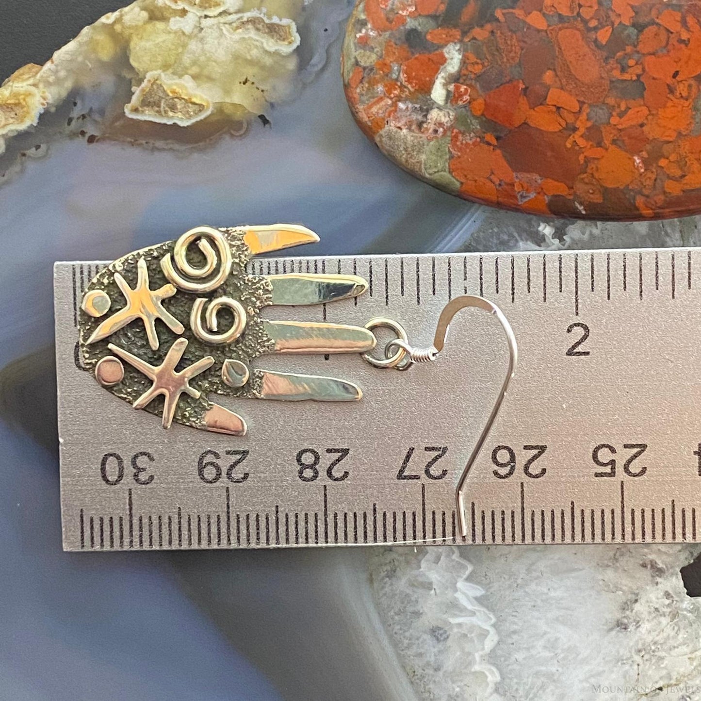 Alex Sanchez Native American Sterling Silver Ancestors Hand Petroglyph Dangle Earrings For Women #1