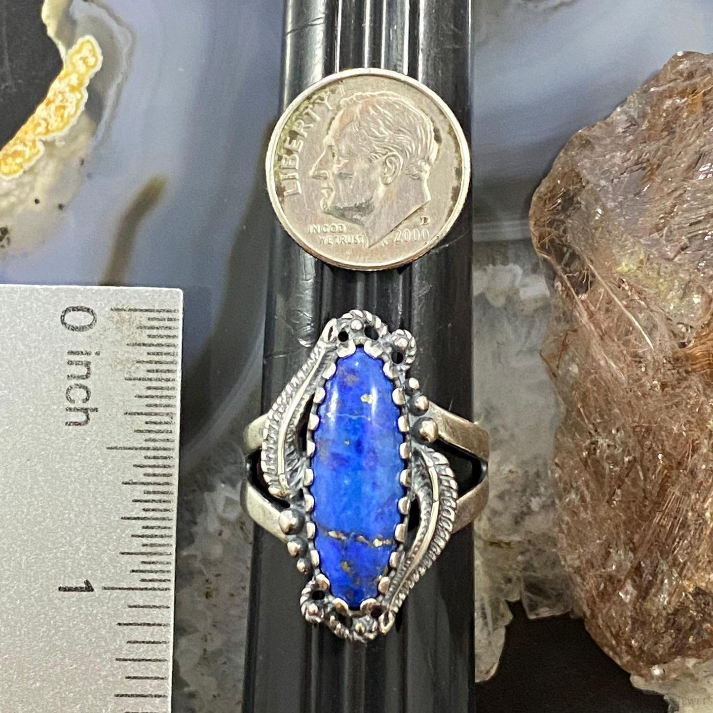 Carolyn Pollack Southwestern Style Sterling Silver Marquise Denim Lapis Decorated Ring For Women, Variety of Sizes
