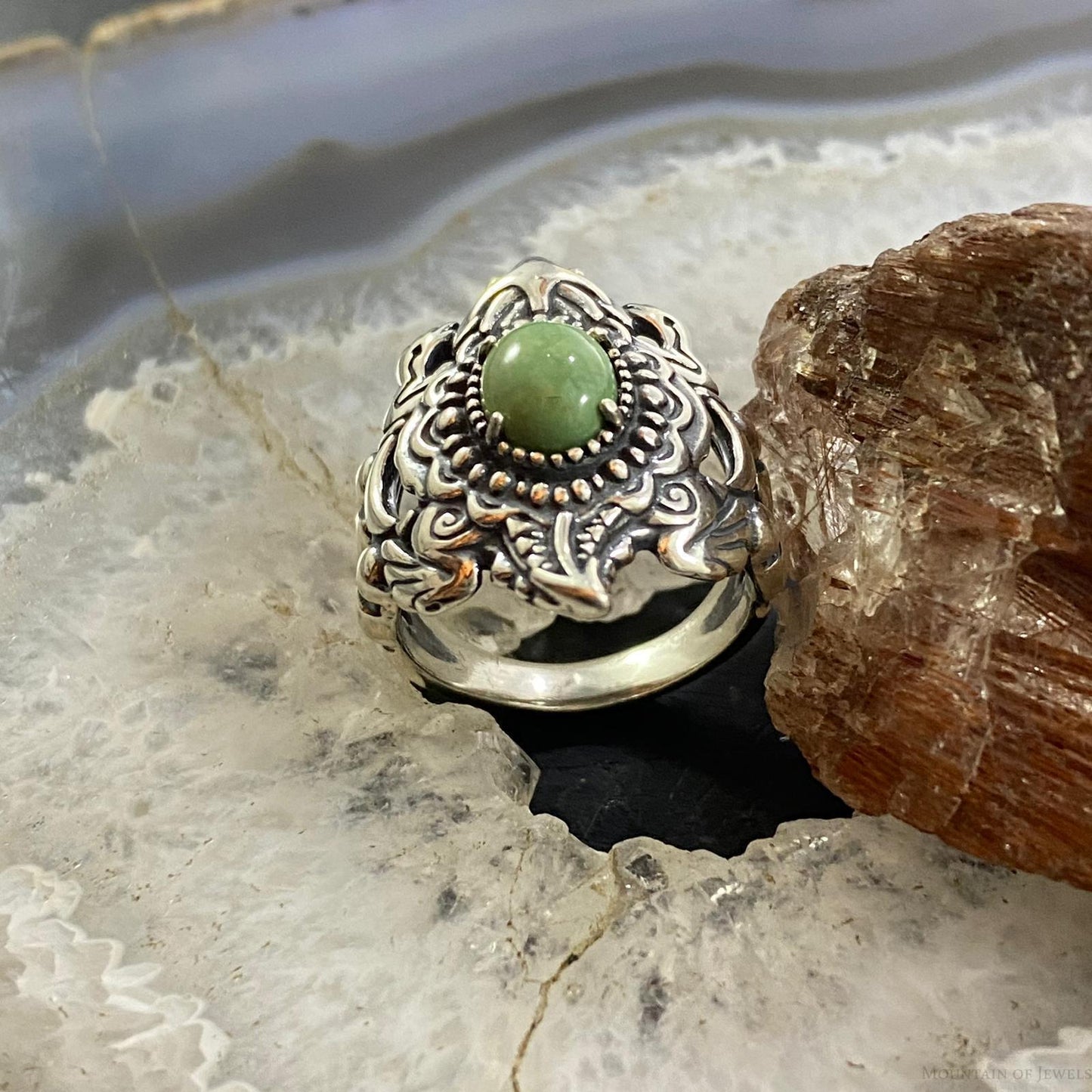 Fritz Casuse & Carolyn Pollack Southwestern Style Sterling Silver Green Turquoise Horned Toad Ring For Women