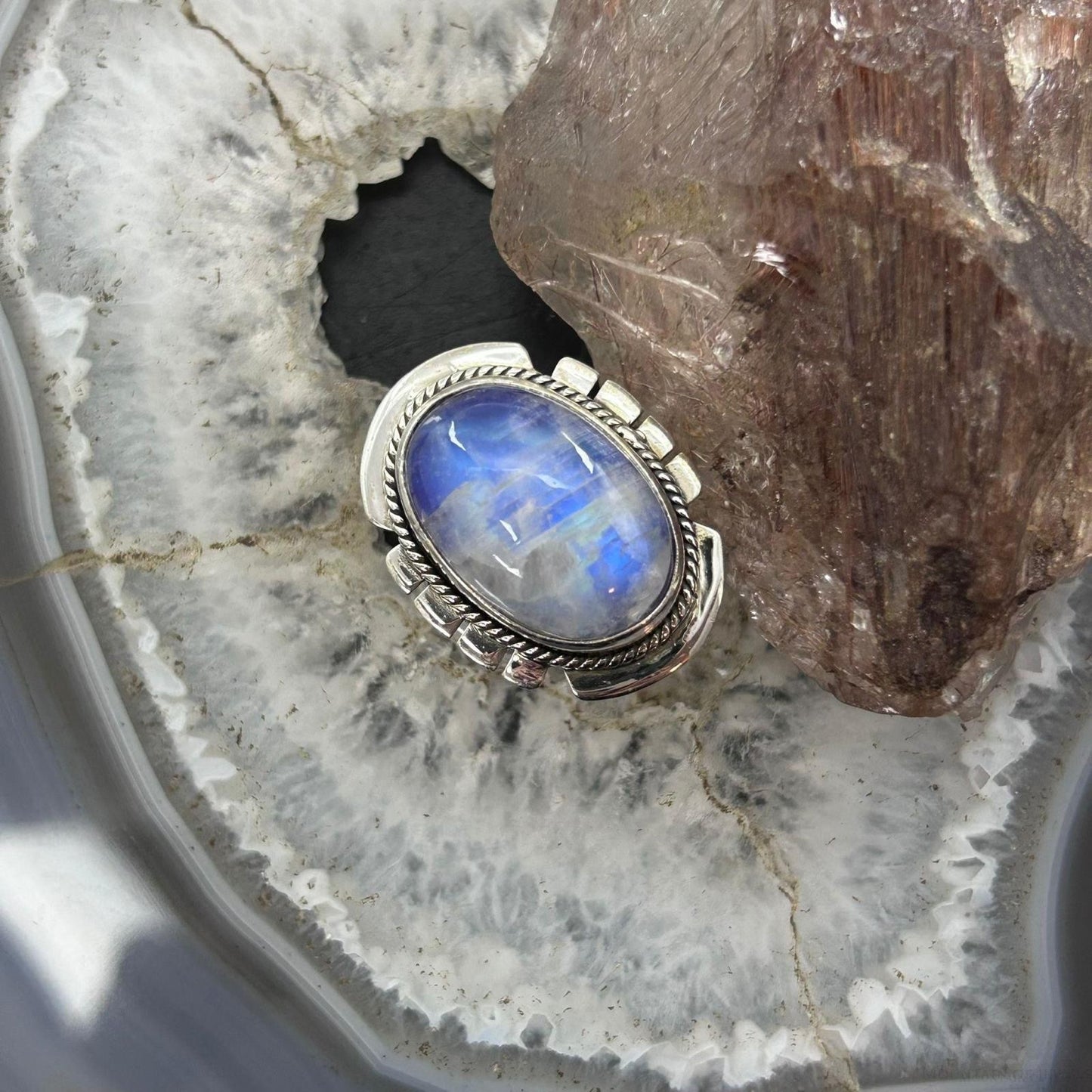 Sterling Silver Southwestern Style Oval Purple Rain Ring Size 7 For Women