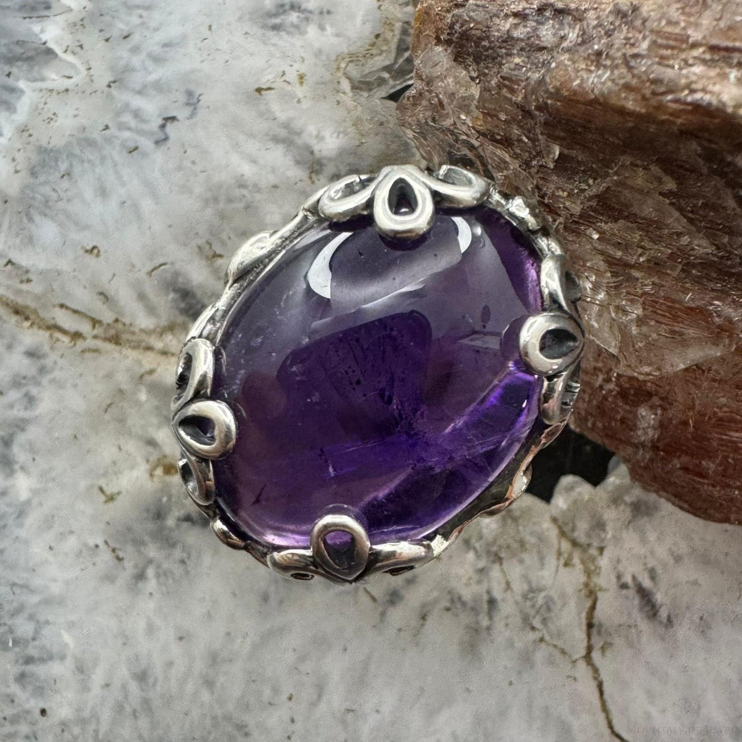Carolyn Pollack Southwestern Style Sterling Silver Oval Amethyst Ring Size 7 For Women